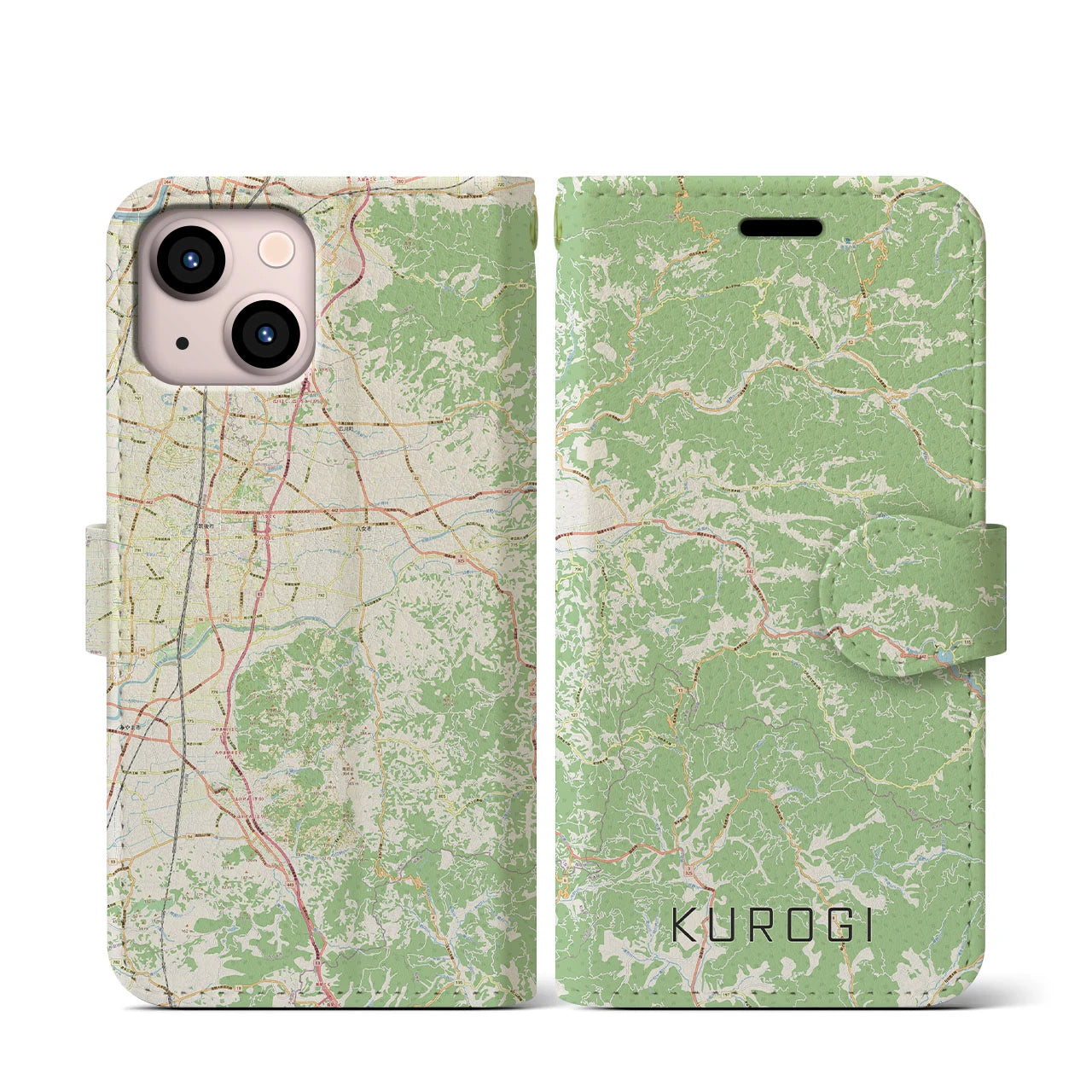 【黒木(福岡県)】地図柄iPhoneケース(手帳タイプ)ナチュラル・iPhone 13 mini 用