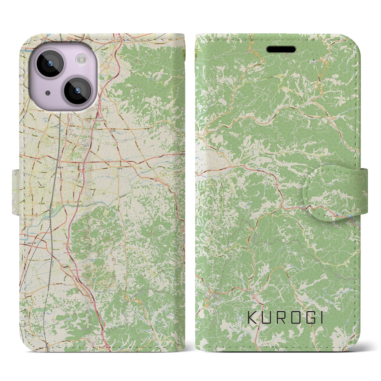 【黒木(福岡県)】地図柄iPhoneケース(手帳タイプ)ナチュラル・iPhone 14 用
