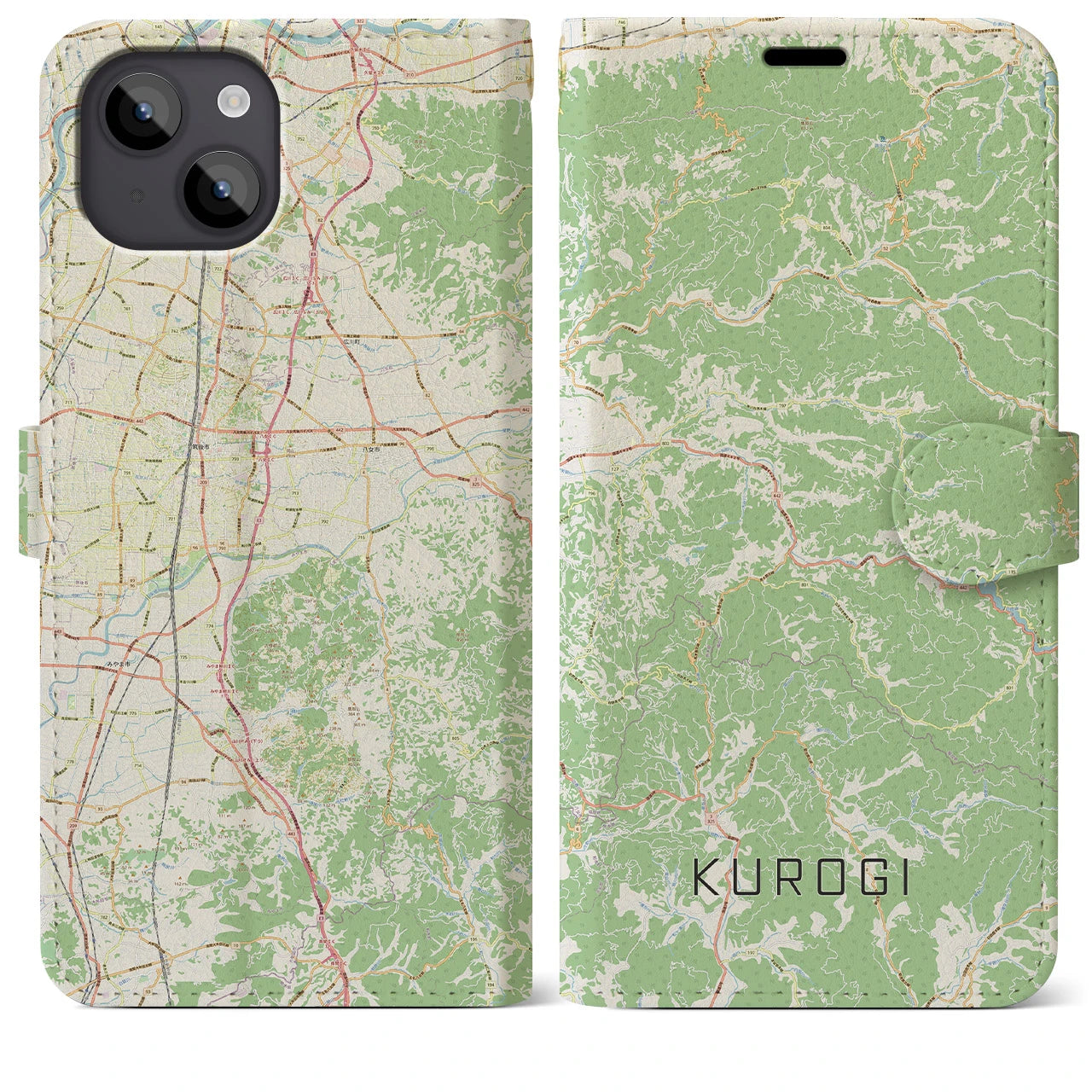 【黒木(福岡県)】地図柄iPhoneケース(手帳タイプ)ナチュラル・iPhone 14 Plus 用