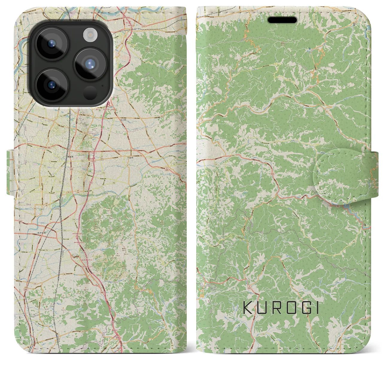 【黒木(福岡県)】地図柄iPhoneケース(手帳タイプ)ナチュラル・iPhone 15 Pro Max 用