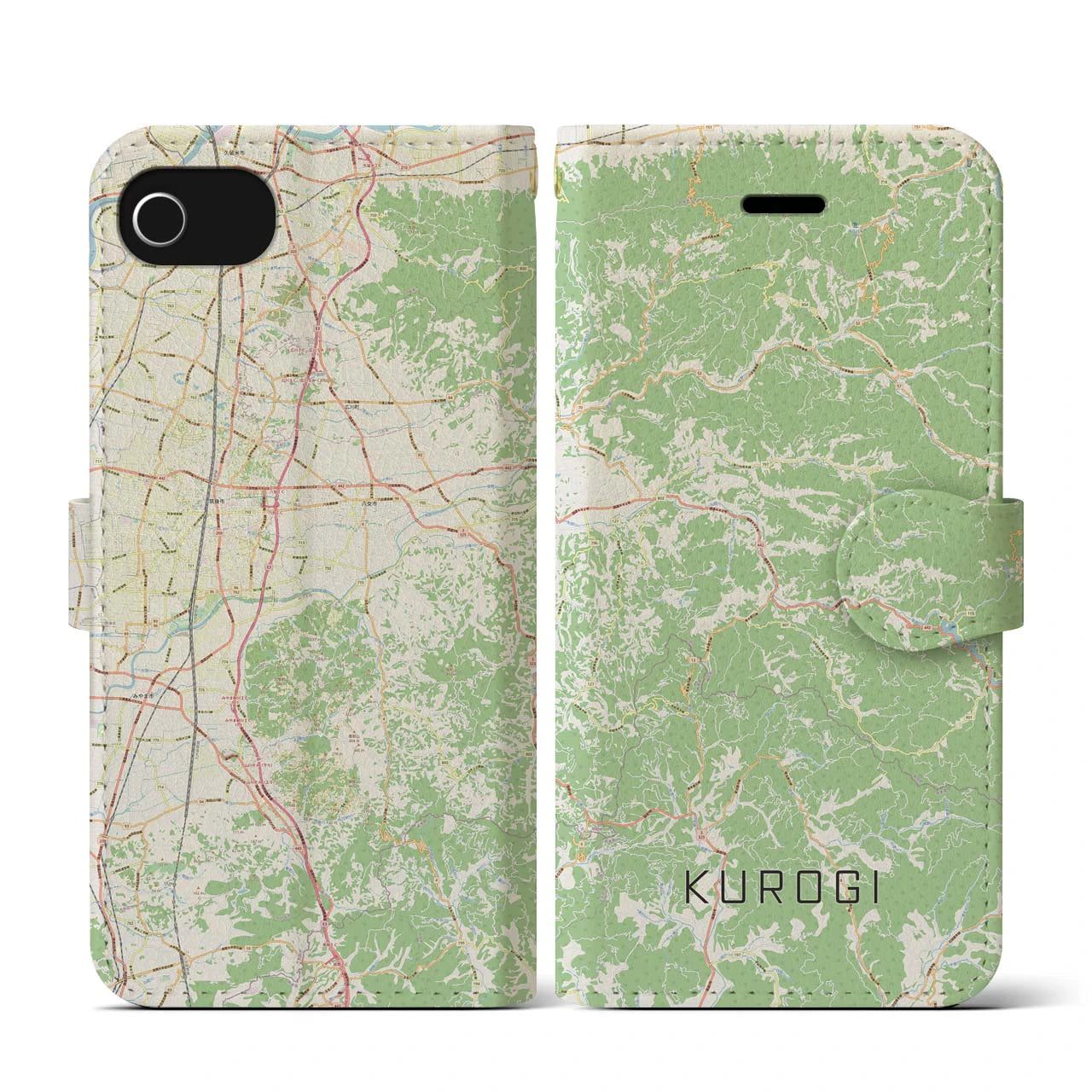 【黒木(福岡県)】地図柄iPhoneケース(手帳タイプ)ナチュラル・iPhone SE(第3 / 第2世代) / 8 / 7 / 6s / 6 用