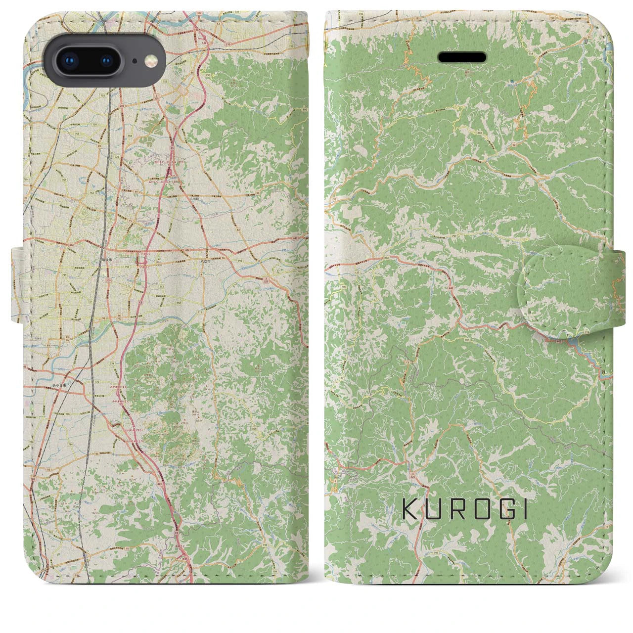 【黒木(福岡県)】地図柄iPhoneケース(手帳タイプ)ナチュラル・iPhone 8Plus /7Plus / 6sPlus / 6Plus 用
