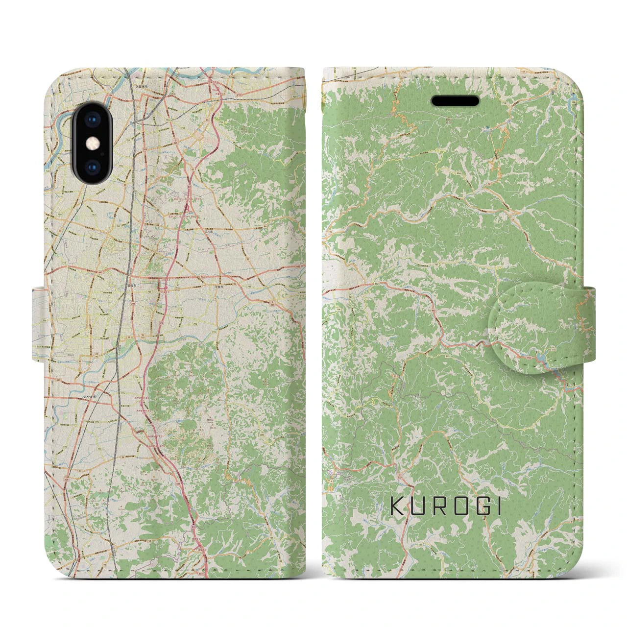【黒木(福岡県)】地図柄iPhoneケース(手帳タイプ)ナチュラル・iPhone XS / X 用