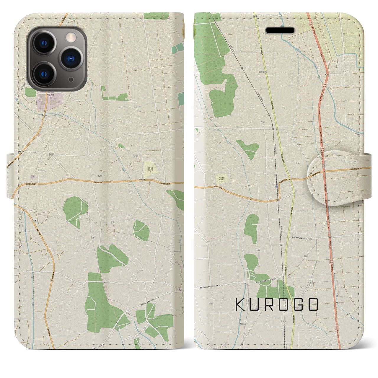【黒子(茨城県)】地図柄iPhoneケース(手帳タイプ)ナチュラル・iPhone 11 Pro Max 用