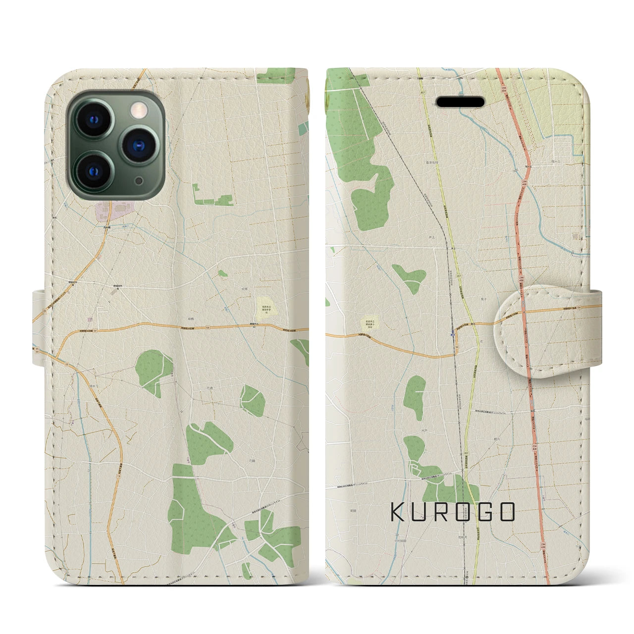 【黒子(茨城県)】地図柄iPhoneケース(手帳タイプ)ナチュラル・iPhone 11 Pro 用