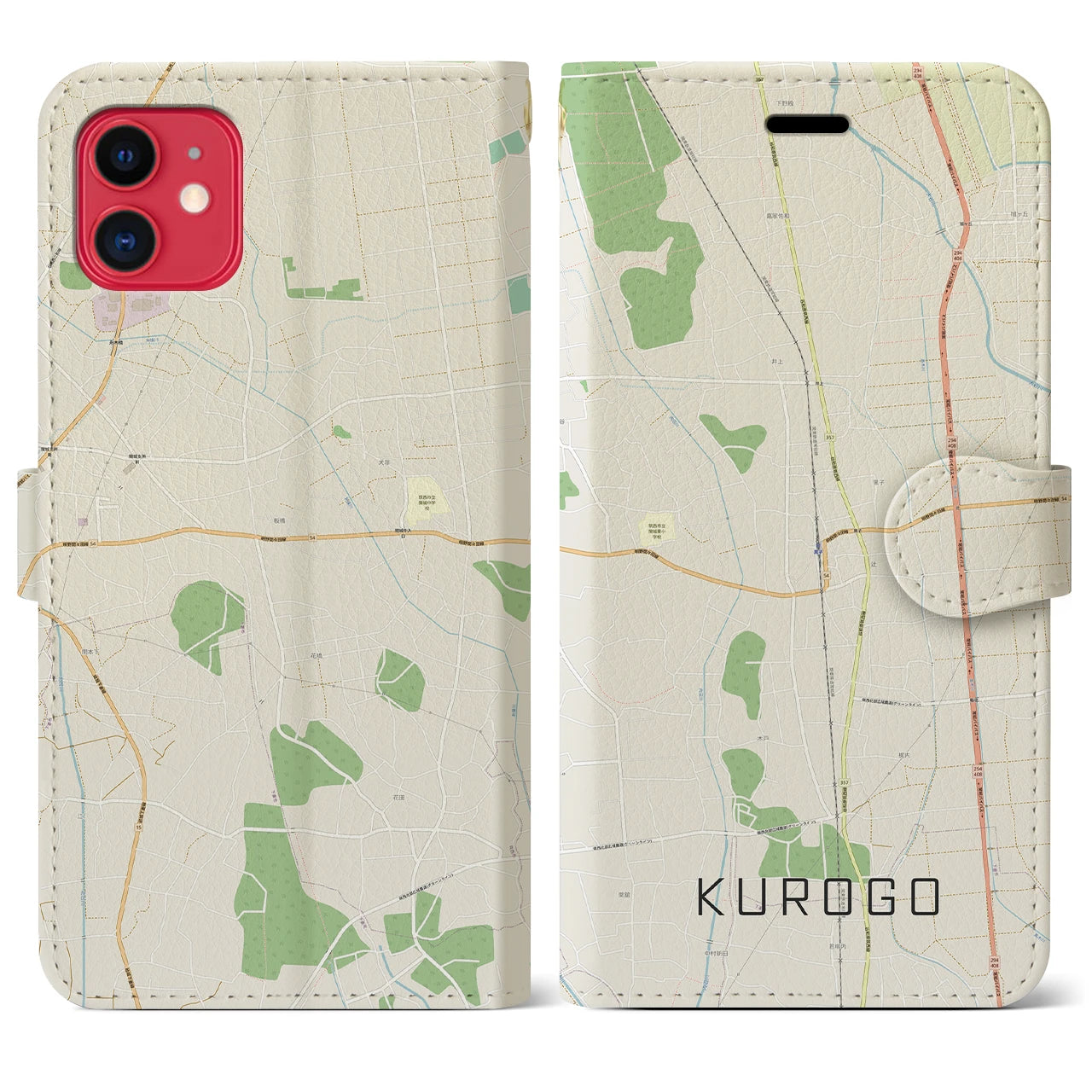 【黒子(茨城県)】地図柄iPhoneケース(手帳タイプ)ナチュラル・iPhone 11 用