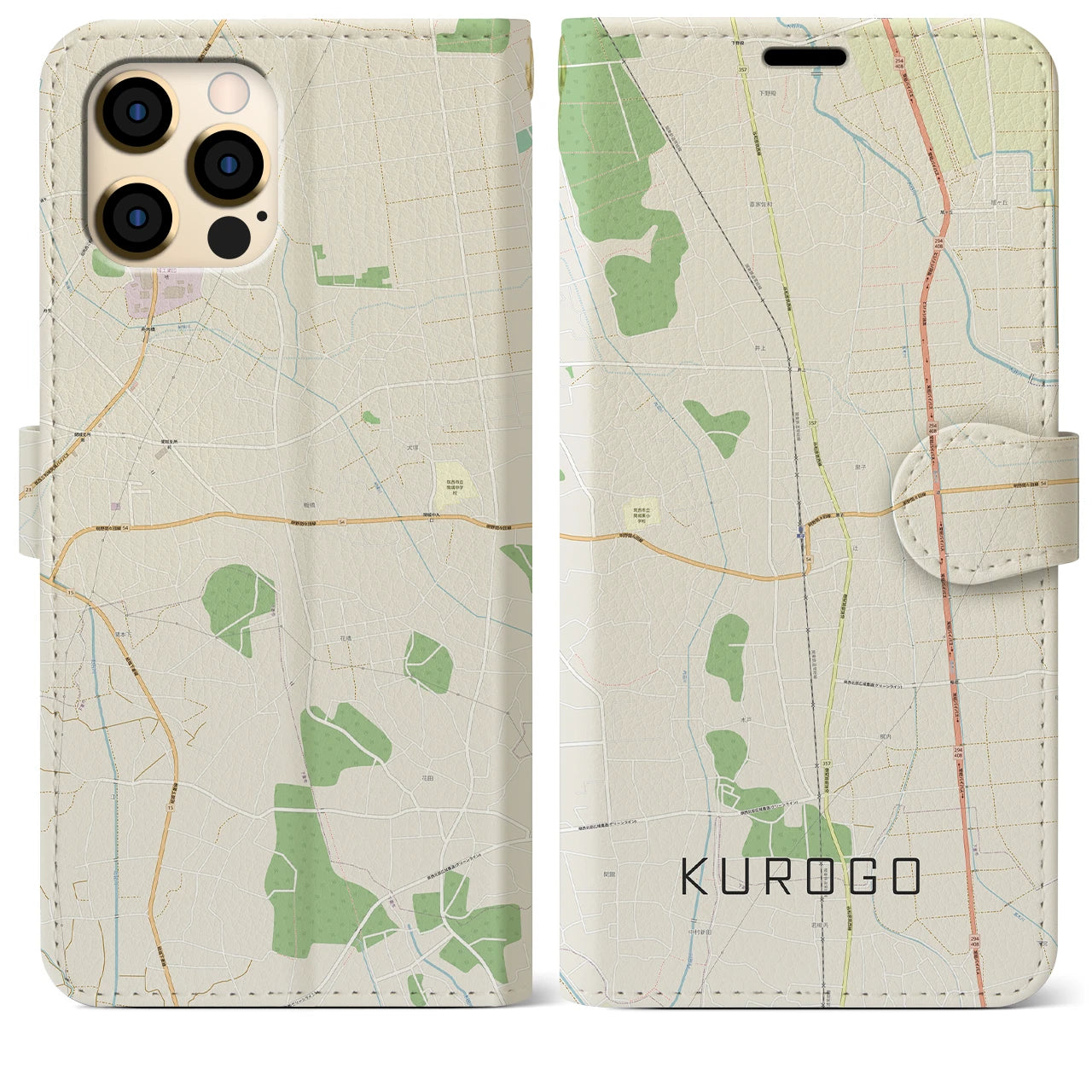【黒子(茨城県)】地図柄iPhoneケース(手帳タイプ)ナチュラル・iPhone 12 Pro Max 用