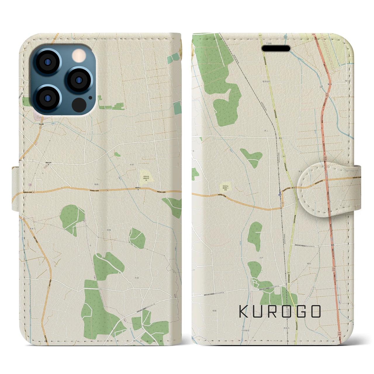 【黒子(茨城県)】地図柄iPhoneケース(手帳タイプ)ナチュラル・iPhone 12 / 12 Pro 用