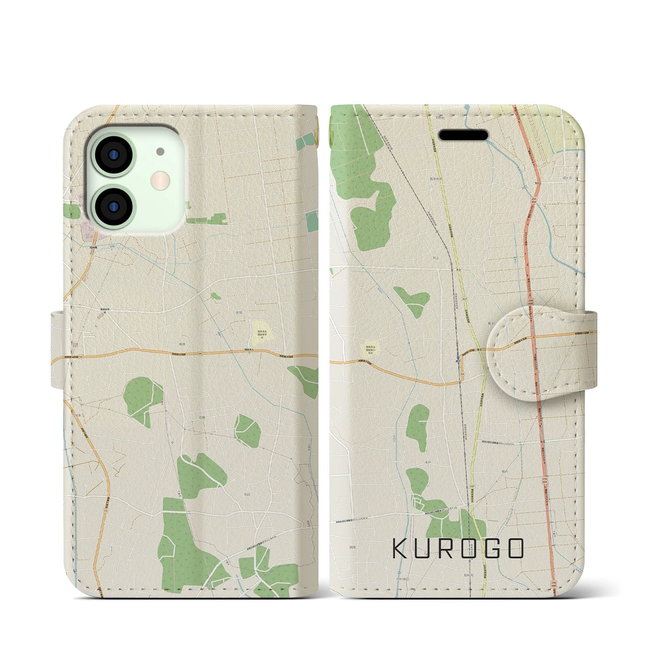 【黒子(茨城県)】地図柄iPhoneケース(手帳タイプ)ナチュラル・iPhone 12 mini 用