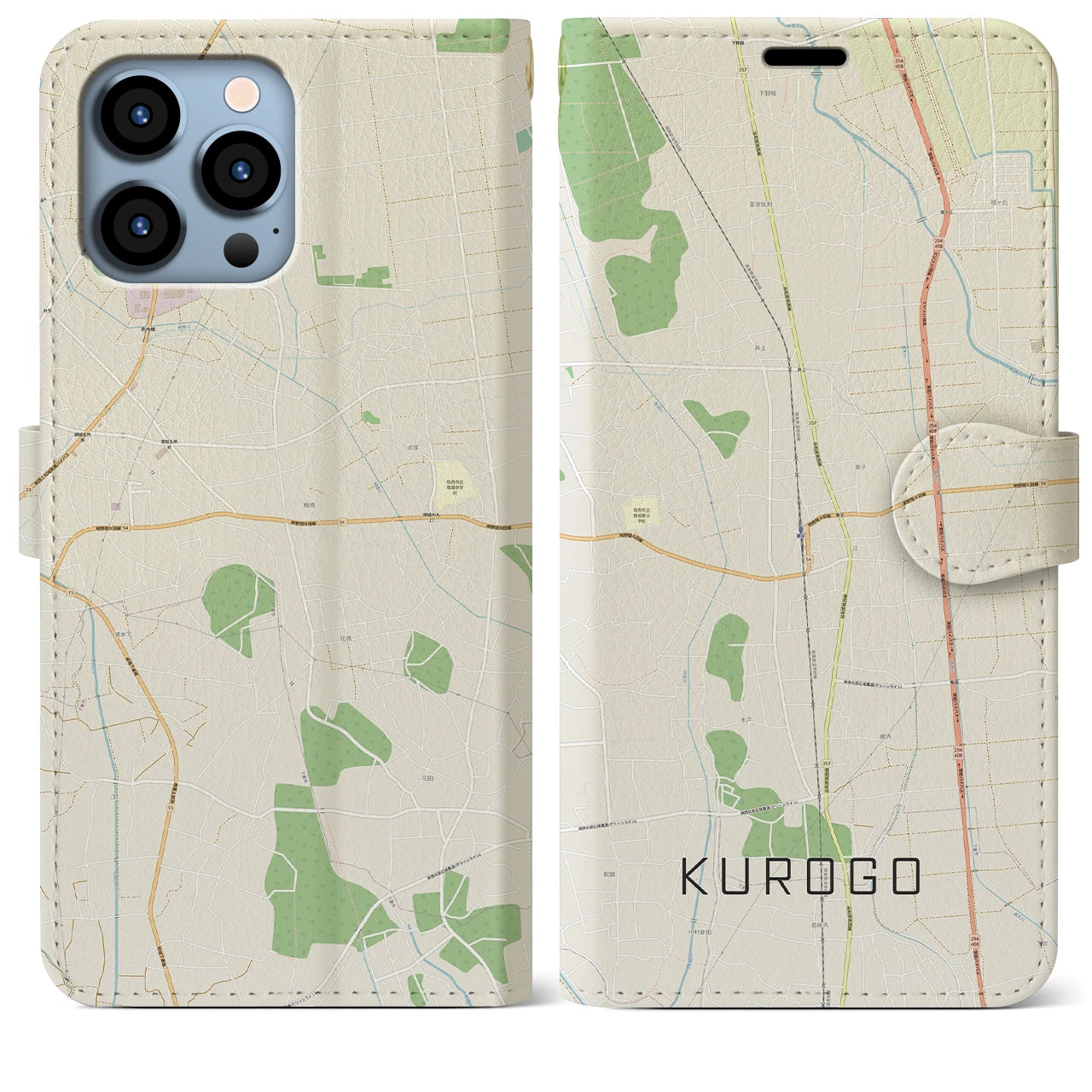 【黒子(茨城県)】地図柄iPhoneケース(手帳タイプ)ナチュラル・iPhone 13 Pro Max 用