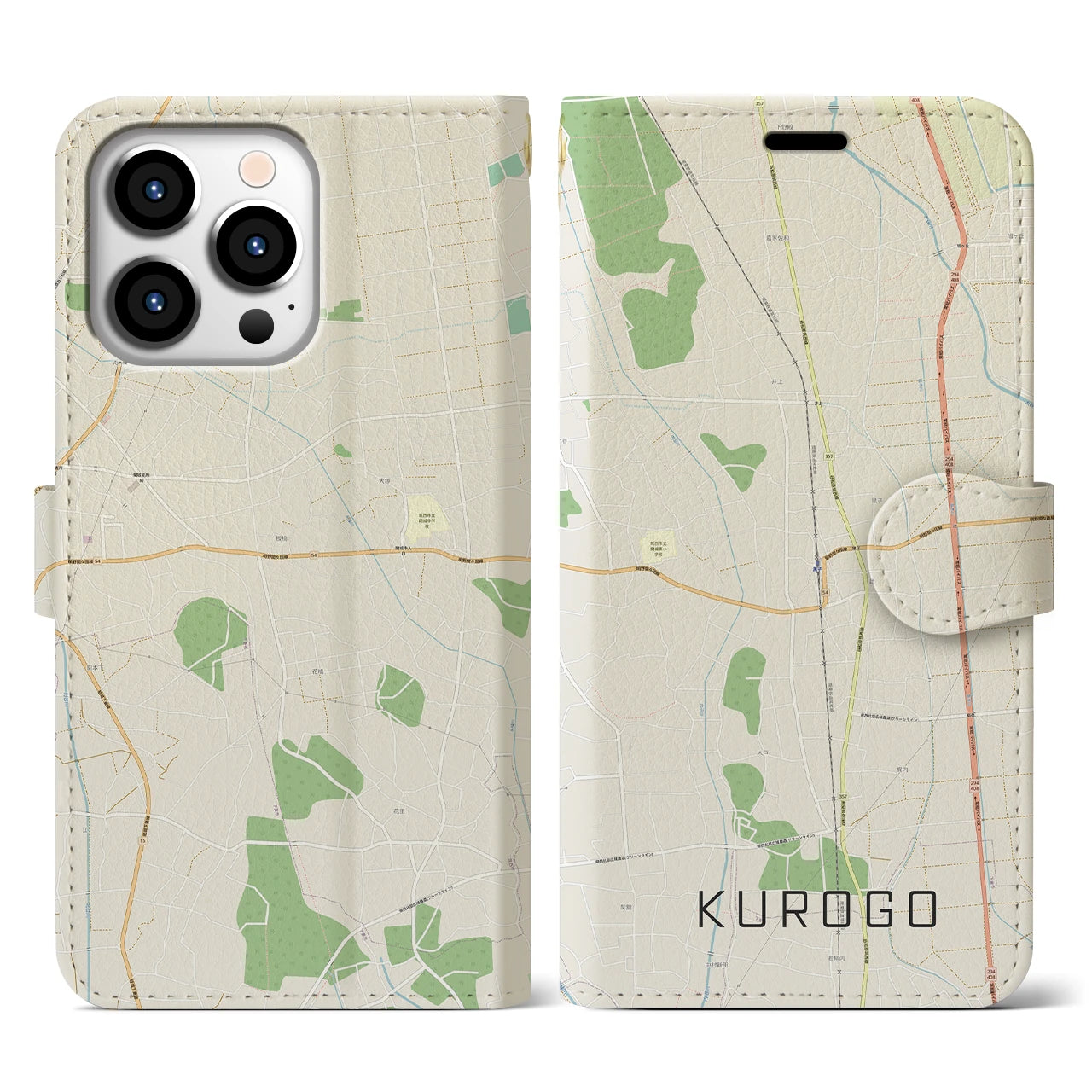 【黒子(茨城県)】地図柄iPhoneケース(手帳タイプ)ナチュラル・iPhone 13 Pro 用