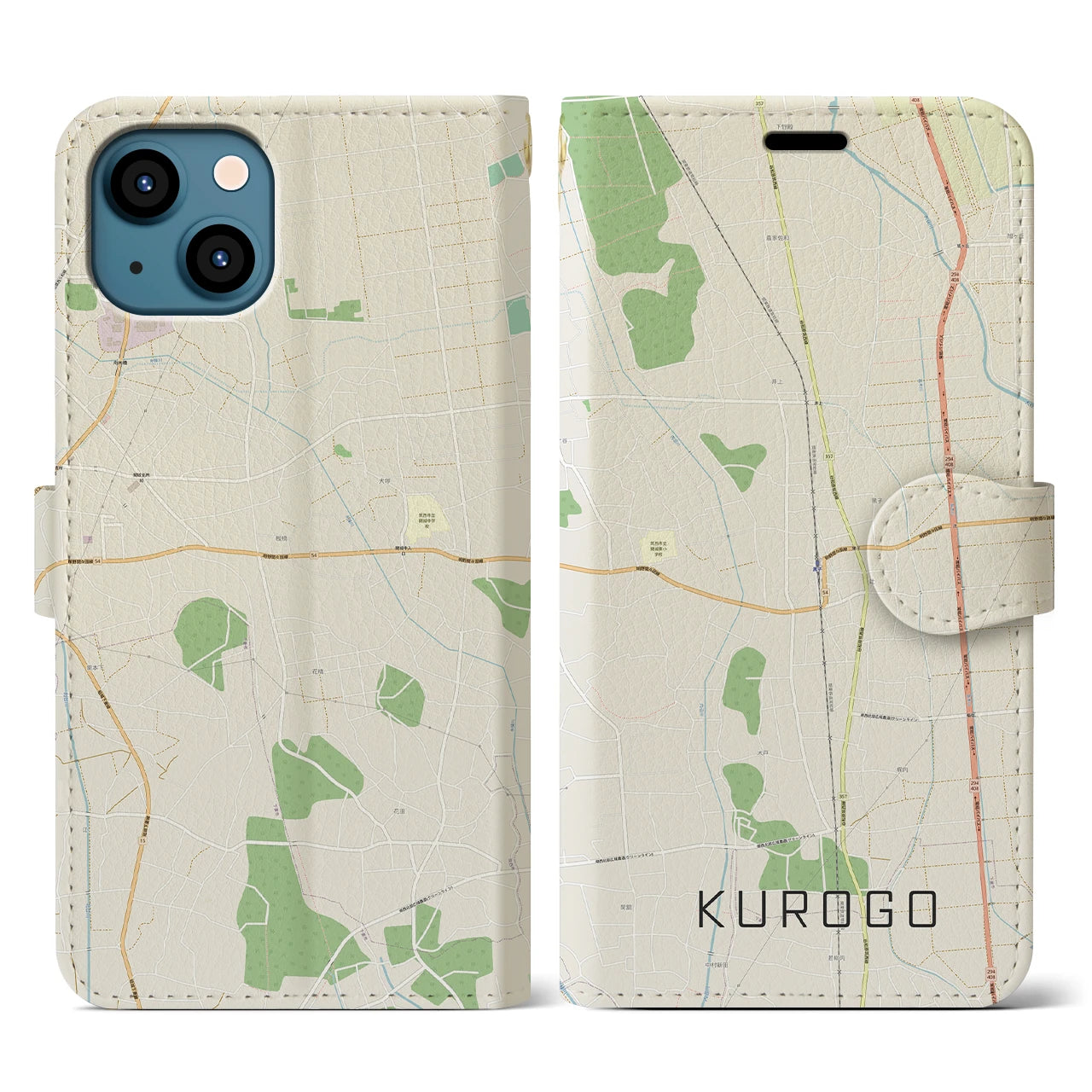 【黒子(茨城県)】地図柄iPhoneケース(手帳タイプ)ナチュラル・iPhone 13 用