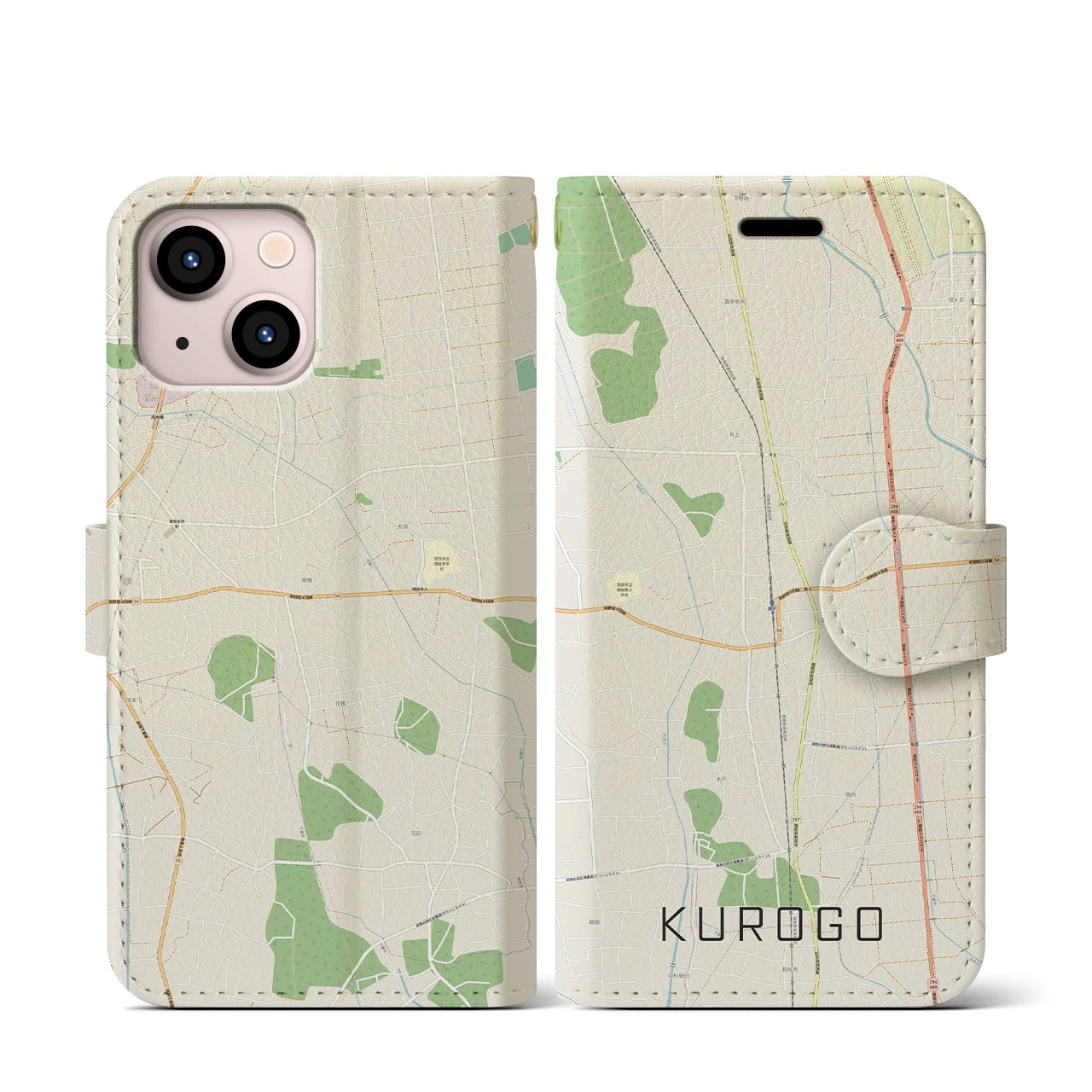 【黒子(茨城県)】地図柄iPhoneケース(手帳タイプ)ナチュラル・iPhone 13 mini 用