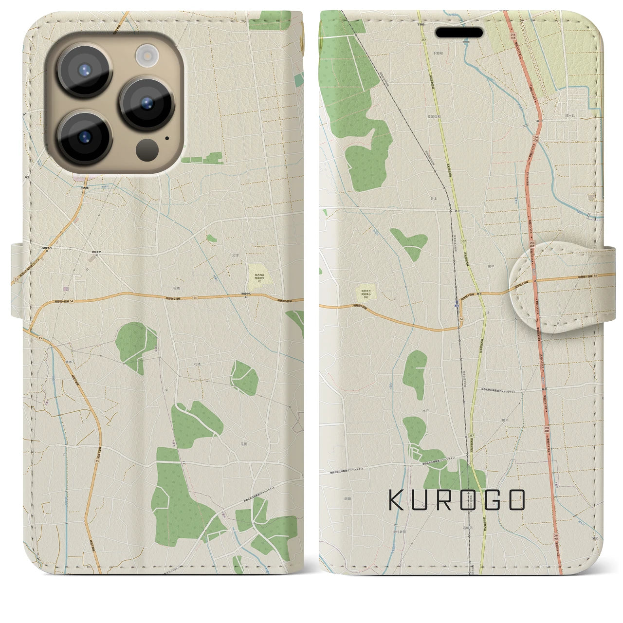 【黒子(茨城県)】地図柄iPhoneケース(手帳タイプ)ナチュラル・iPhone 14 Pro Max 用