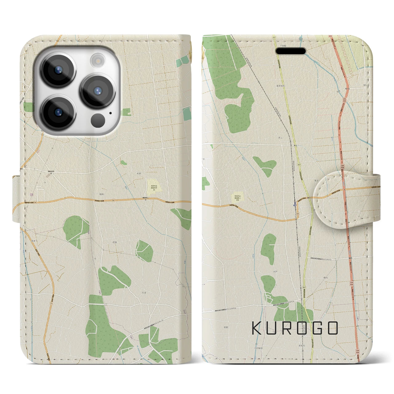 【黒子(茨城県)】地図柄iPhoneケース(手帳タイプ)ナチュラル・iPhone 14 Pro 用