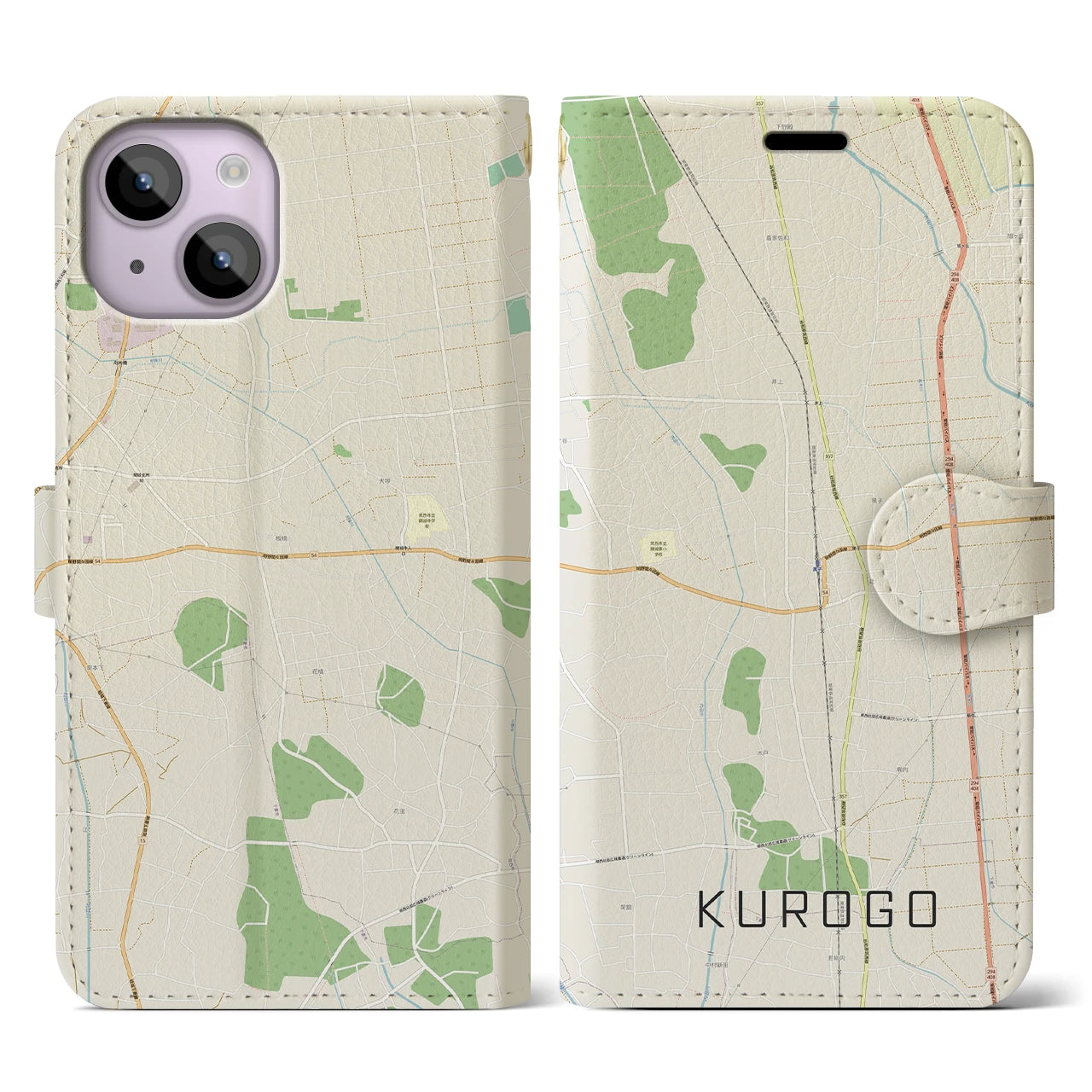【黒子(茨城県)】地図柄iPhoneケース(手帳タイプ)ナチュラル・iPhone 14 用