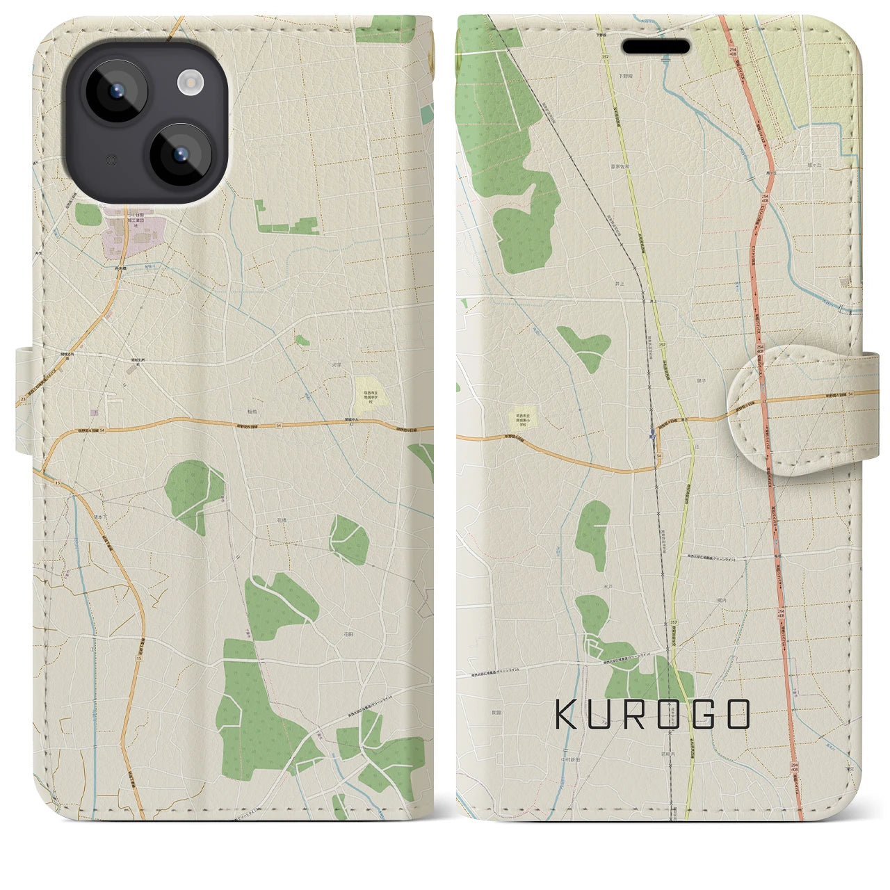 【黒子(茨城県)】地図柄iPhoneケース(手帳タイプ)ナチュラル・iPhone 14 Plus 用
