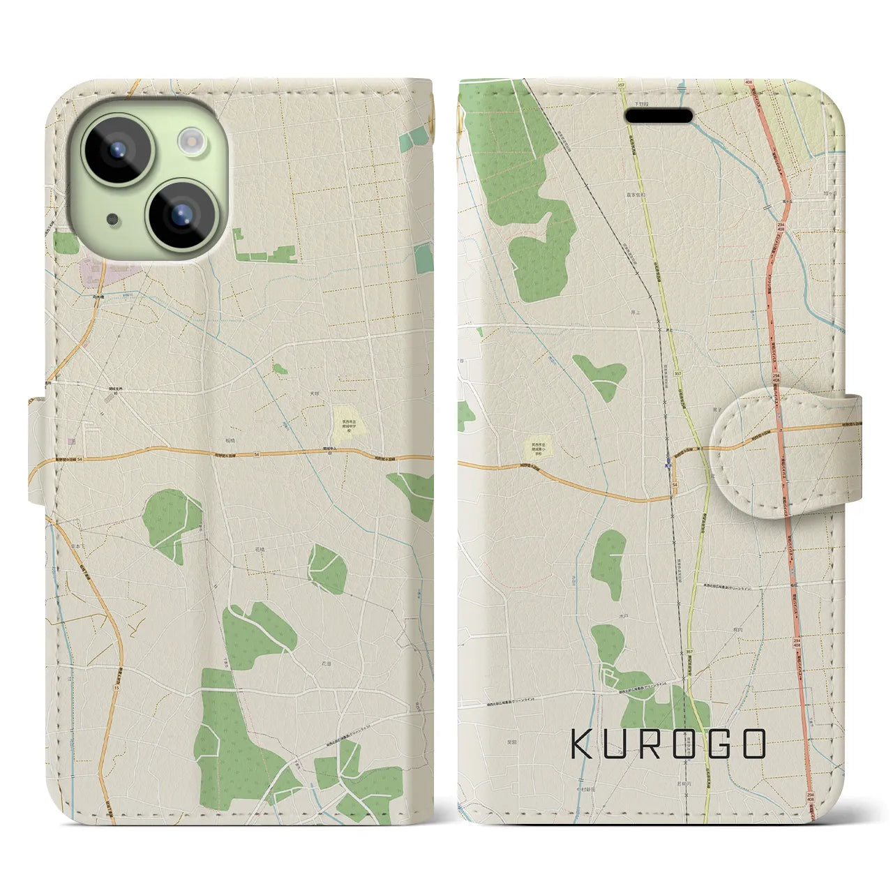 【黒子(茨城県)】地図柄iPhoneケース(手帳タイプ)ナチュラル・iPhone 15 用