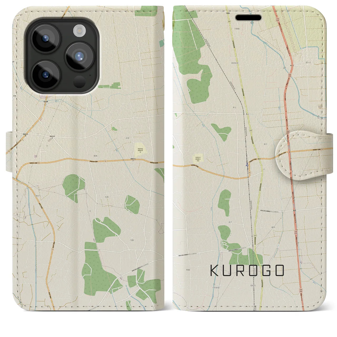 【黒子(茨城県)】地図柄iPhoneケース(手帳タイプ)ナチュラル・iPhone 15 Pro Max 用