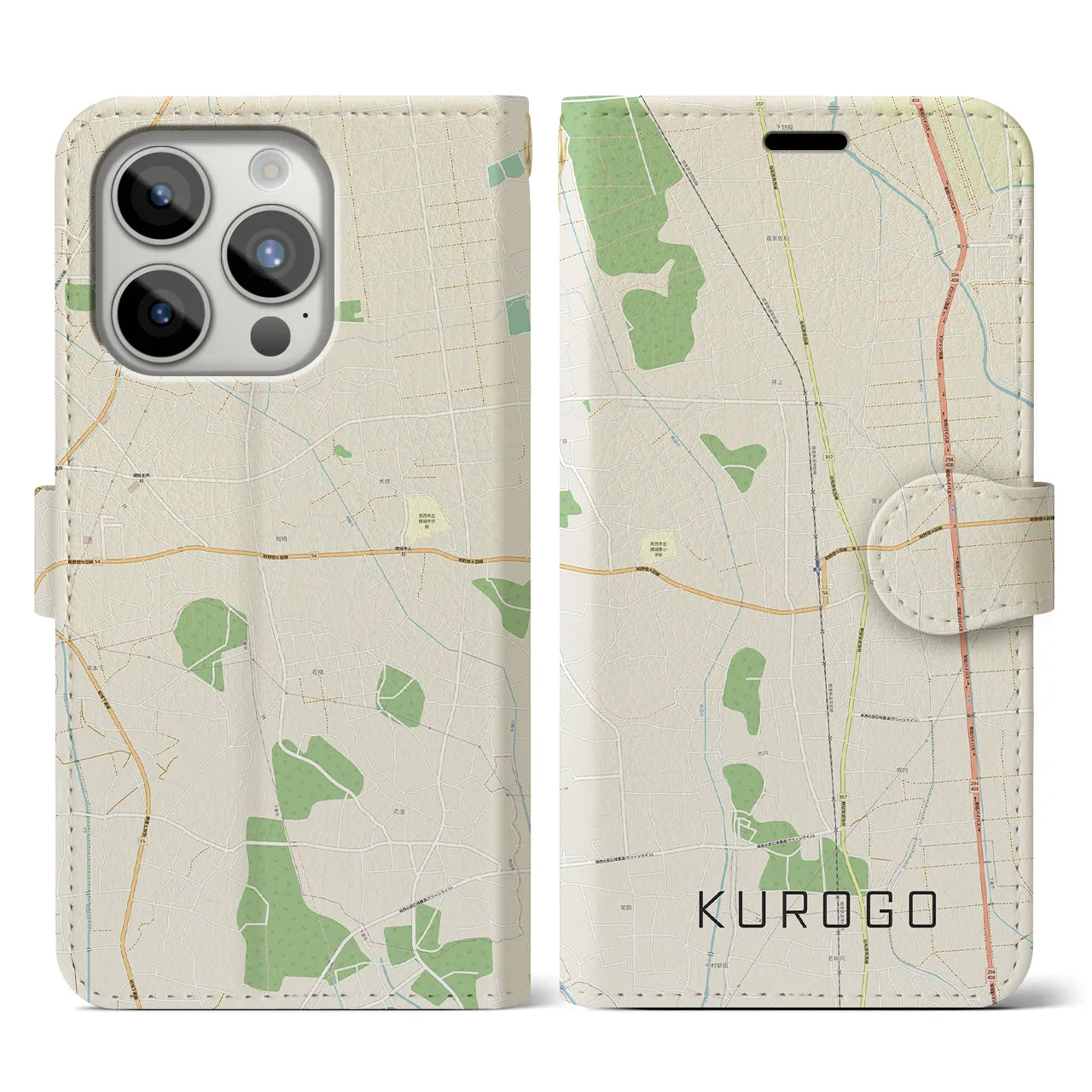 【黒子(茨城県)】地図柄iPhoneケース(手帳タイプ)ナチュラル・iPhone 15 Pro 用