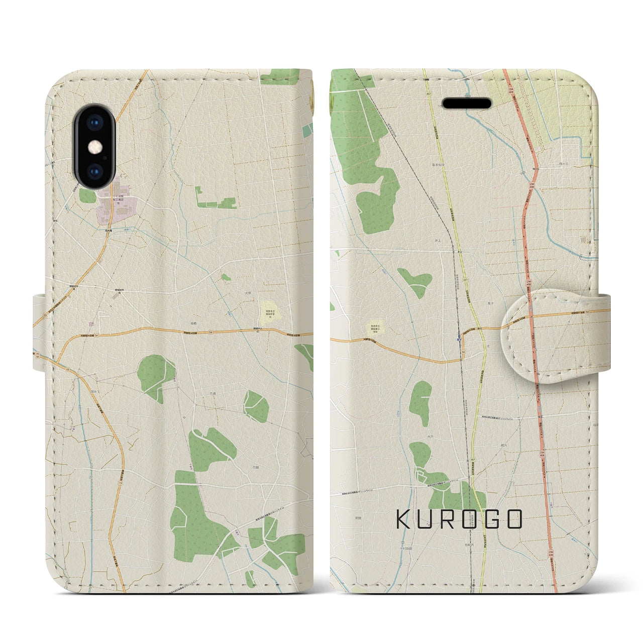 【黒子(茨城県)】地図柄iPhoneケース(手帳タイプ)ナチュラル・iPhone XS / X 用