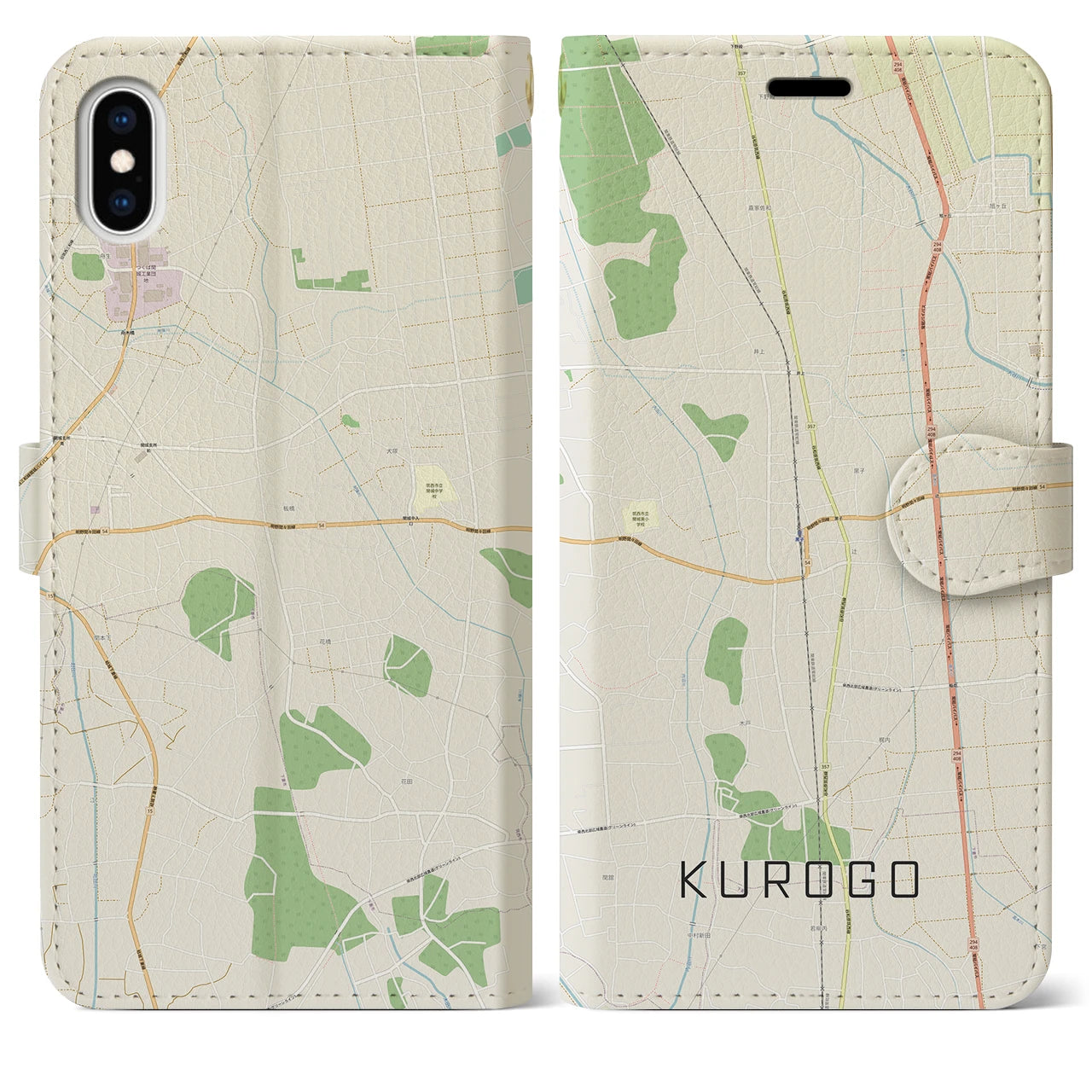 【黒子(茨城県)】地図柄iPhoneケース(手帳タイプ)ナチュラル・iPhone XS Max 用