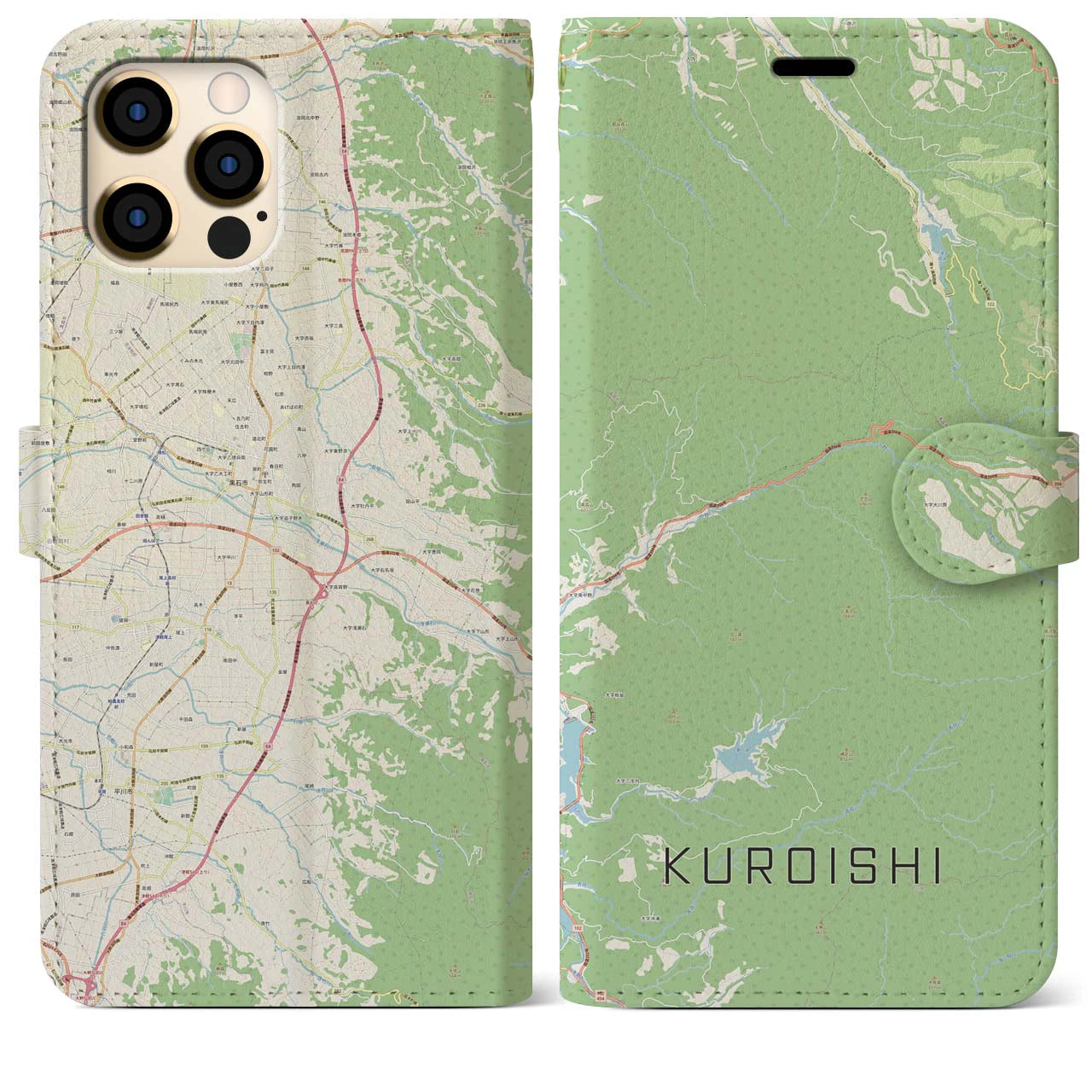 【黒石(青森県)】地図柄iPhoneケース(手帳タイプ)ナチュラル・iPhone 12 Pro Max 用