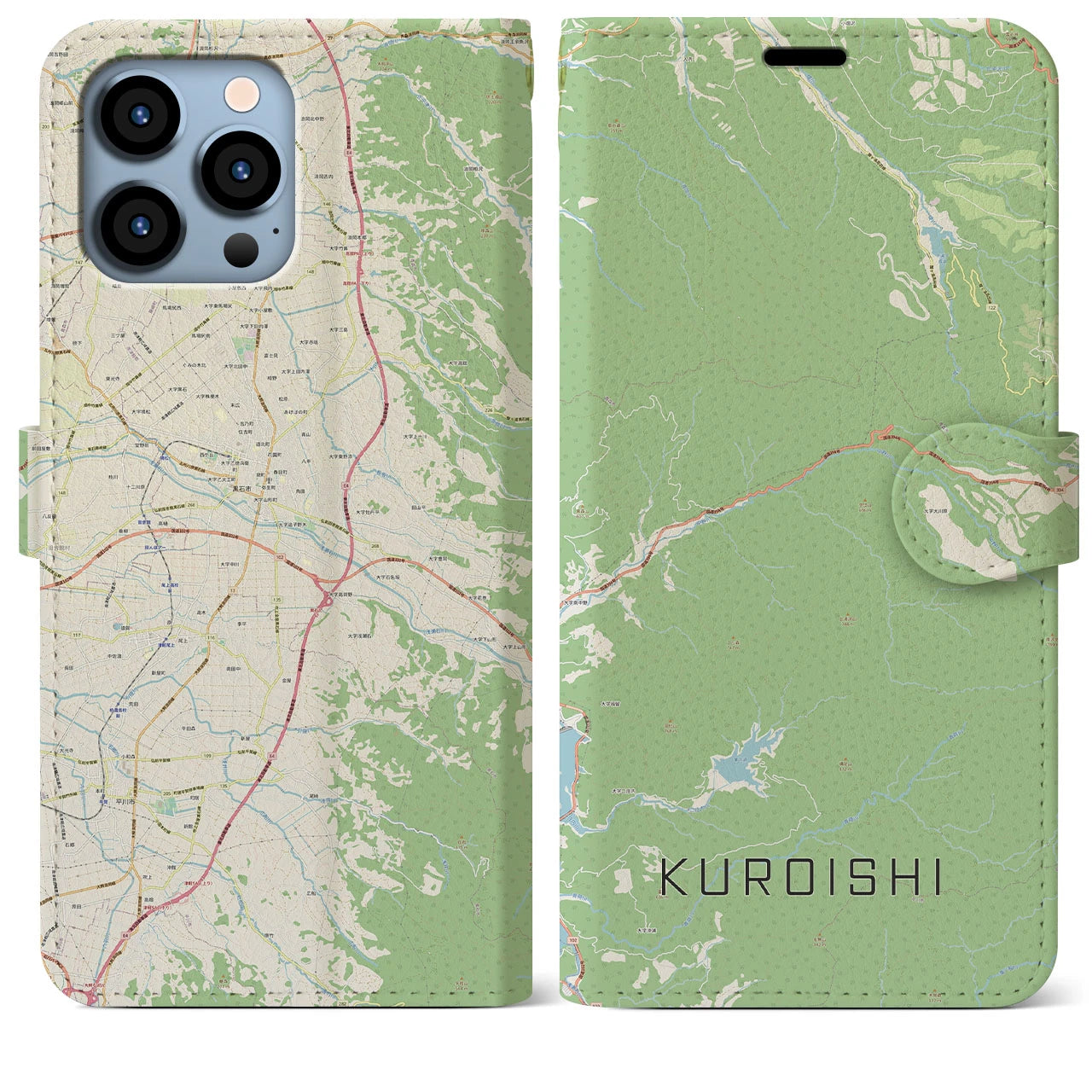 【黒石(青森県)】地図柄iPhoneケース(手帳タイプ)ナチュラル・iPhone 13 Pro Max 用