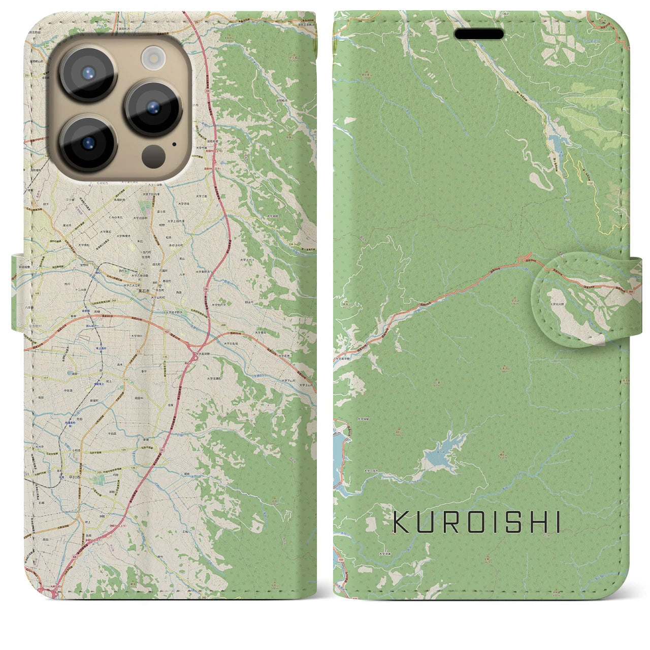 【黒石(青森県)】地図柄iPhoneケース(手帳タイプ)ナチュラル・iPhone 14 Pro Max 用