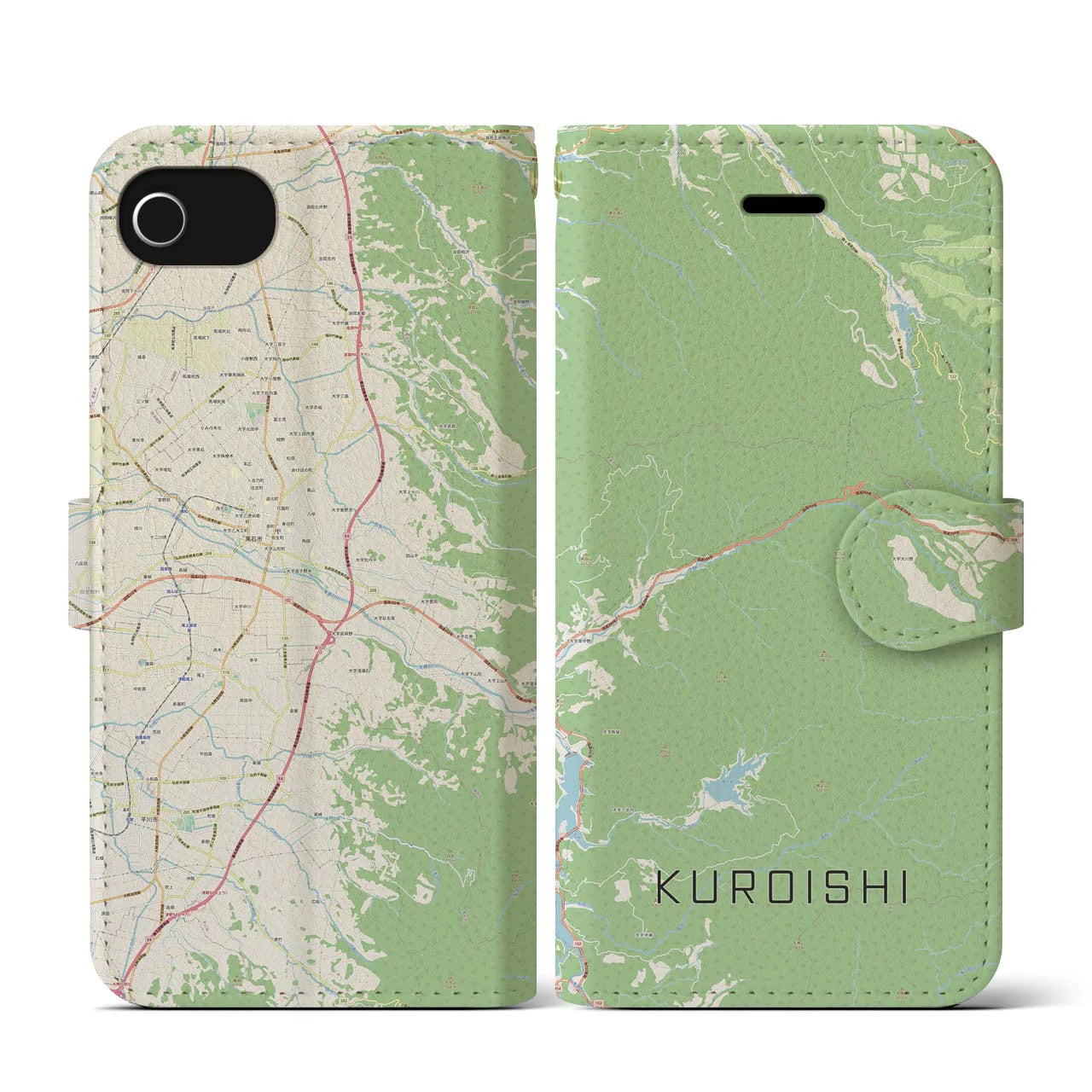 【黒石(青森県)】地図柄iPhoneケース(手帳タイプ)ナチュラル・iPhone SE(第3 / 第2世代) / 8 / 7 / 6s / 6 用