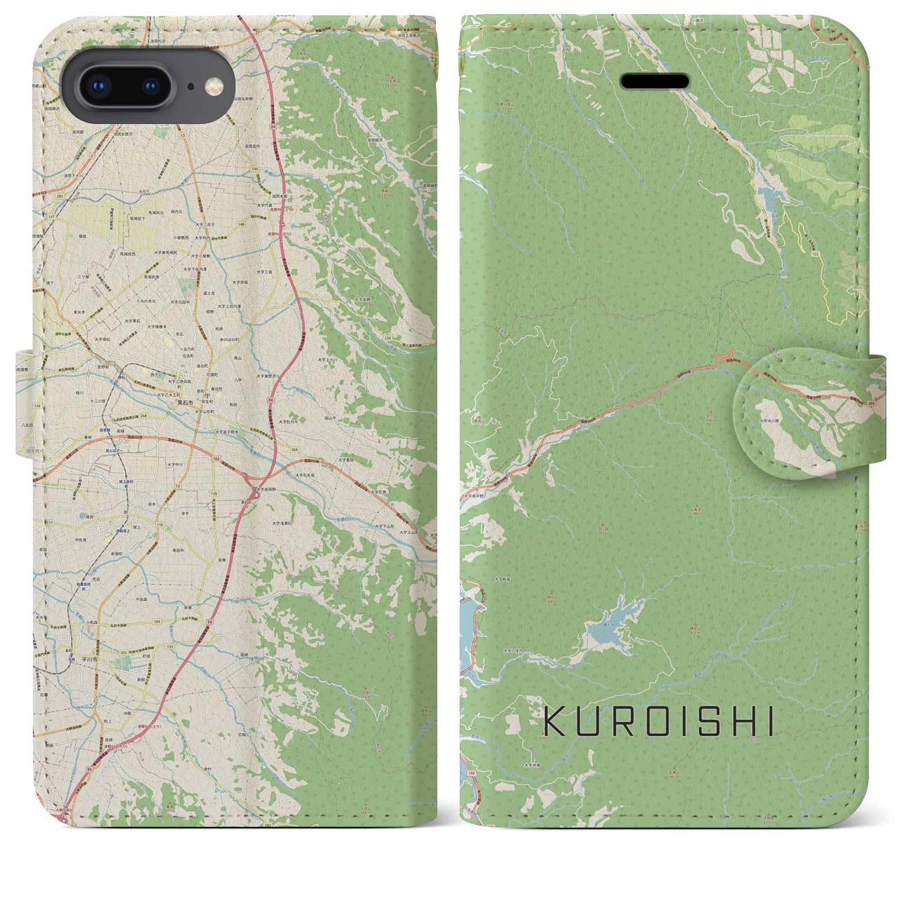 【黒石(青森県)】地図柄iPhoneケース(手帳タイプ)ナチュラル・iPhone 8Plus /7Plus / 6sPlus / 6Plus 用