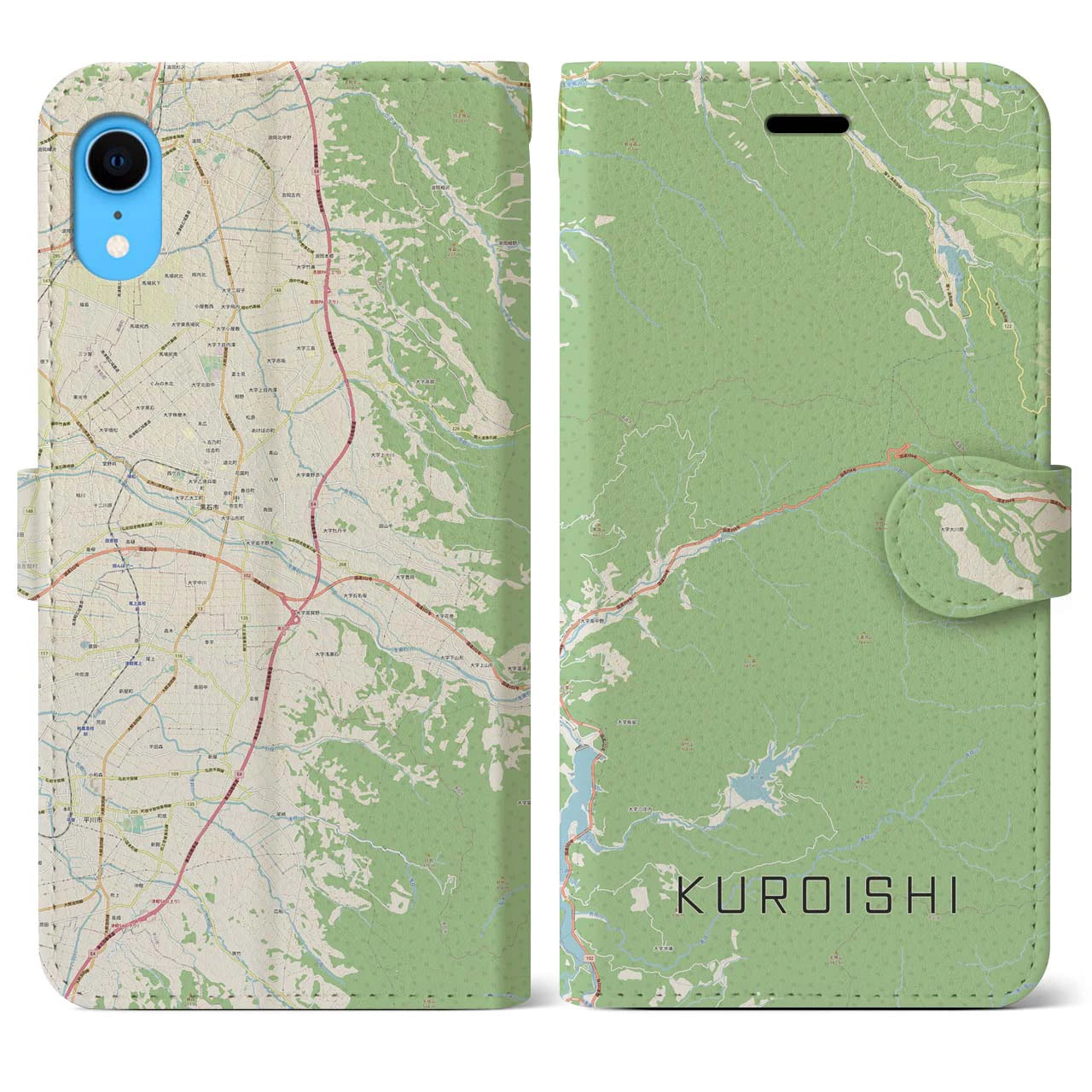 【黒石(青森県)】地図柄iPhoneケース(手帳タイプ)ナチュラル・iPhone XR 用