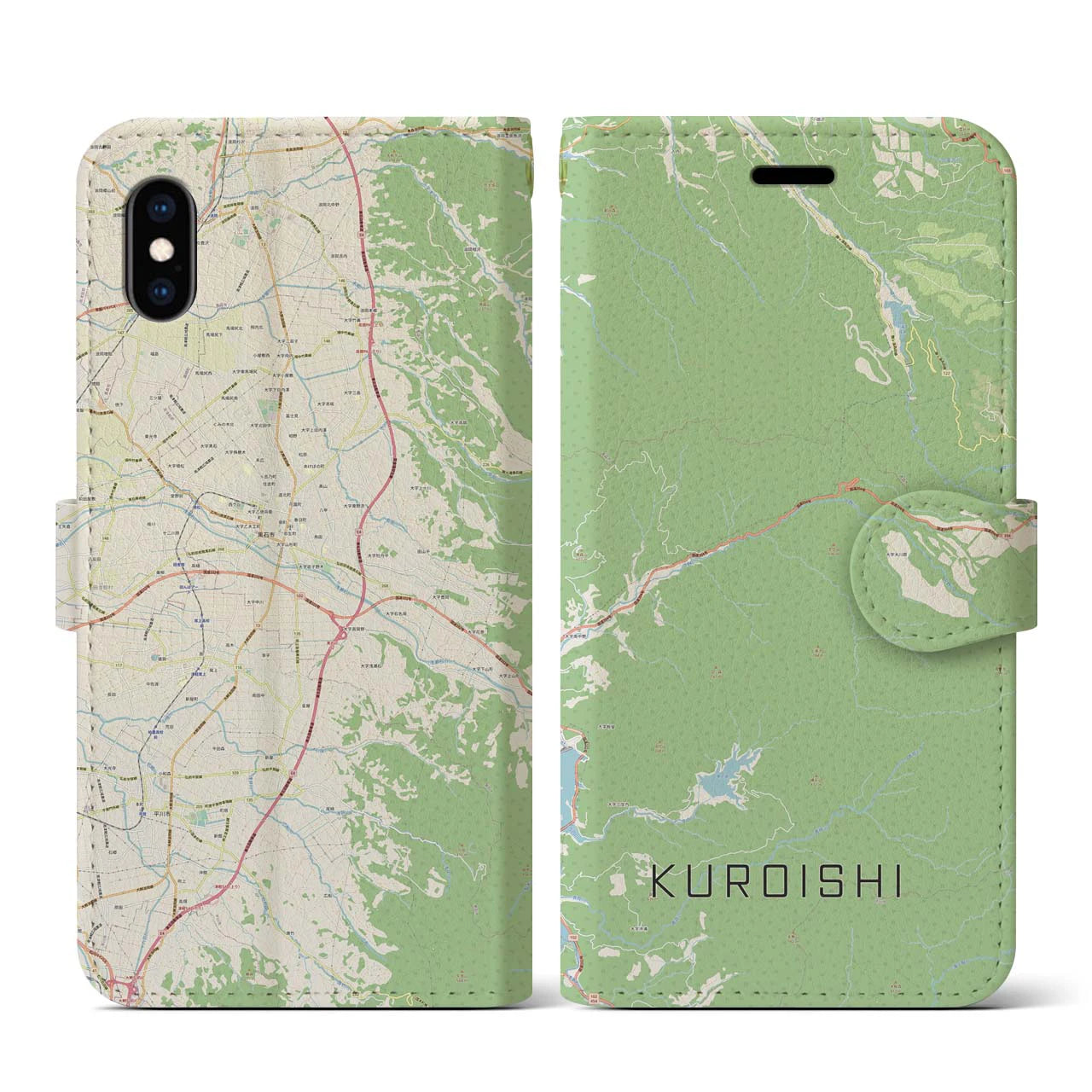 【黒石(青森県)】地図柄iPhoneケース(手帳タイプ)ナチュラル・iPhone XS / X 用