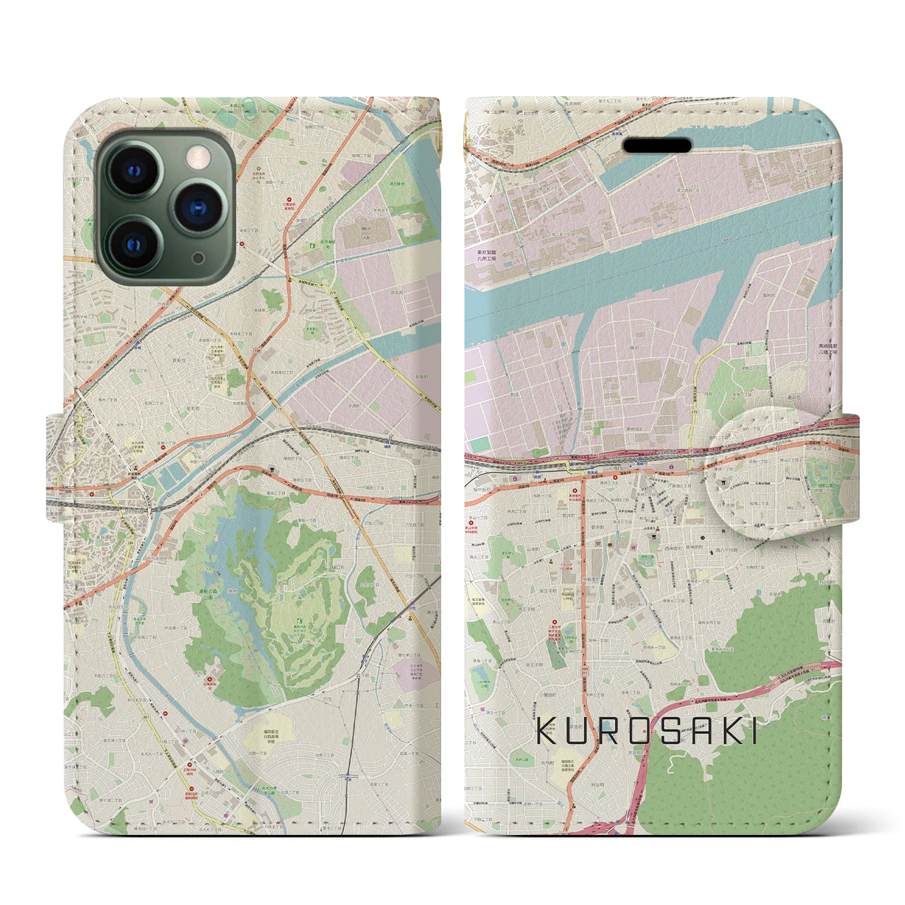 【黒崎(福岡県)】地図柄iPhoneケース(手帳タイプ)ナチュラル・iPhone 11 Pro 用