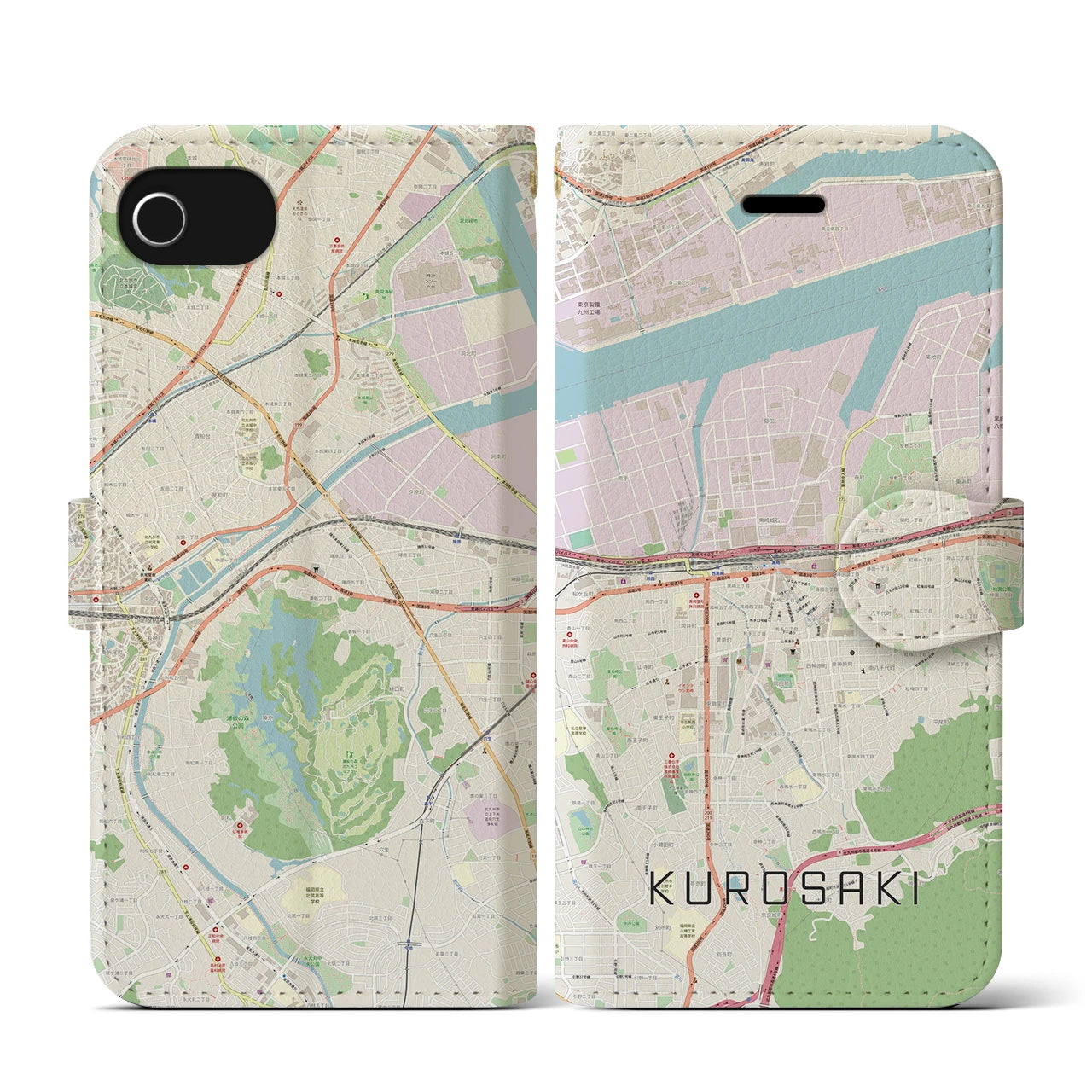 【黒崎(福岡県)】地図柄iPhoneケース(手帳タイプ)ナチュラル・iPhone SE(第3 / 第2世代) / 8 / 7 / 6s / 6 用