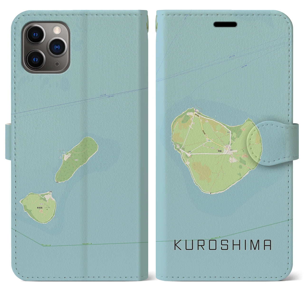【黒島(沖縄県)】地図柄iPhoneケース(手帳タイプ)ナチュラル・iPhone 11 Pro Max 用