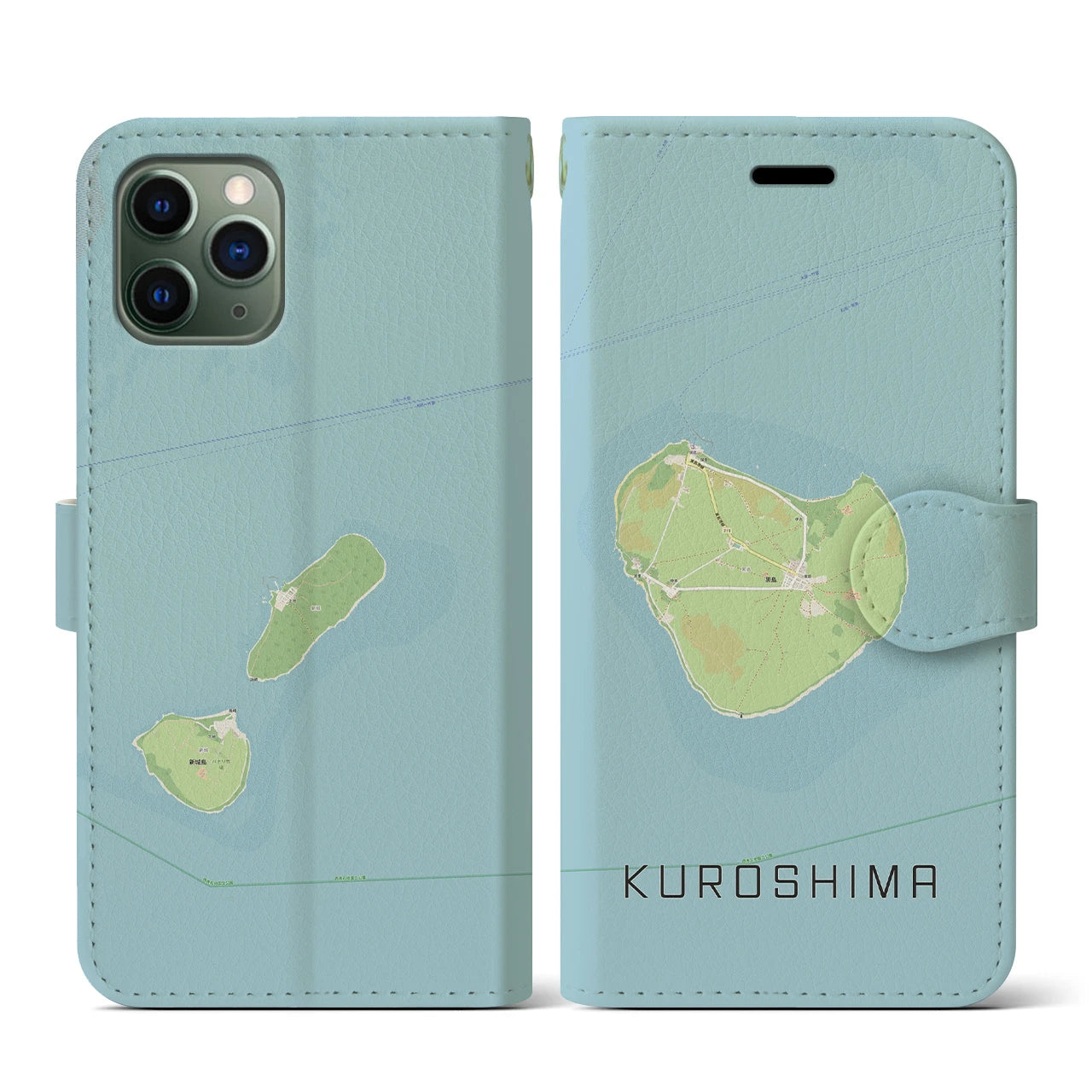 【黒島(沖縄県)】地図柄iPhoneケース(手帳タイプ)ナチュラル・iPhone 11 Pro 用