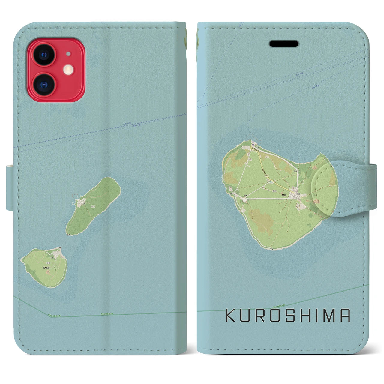 【黒島(沖縄県)】地図柄iPhoneケース(手帳タイプ)ナチュラル・iPhone 11 用