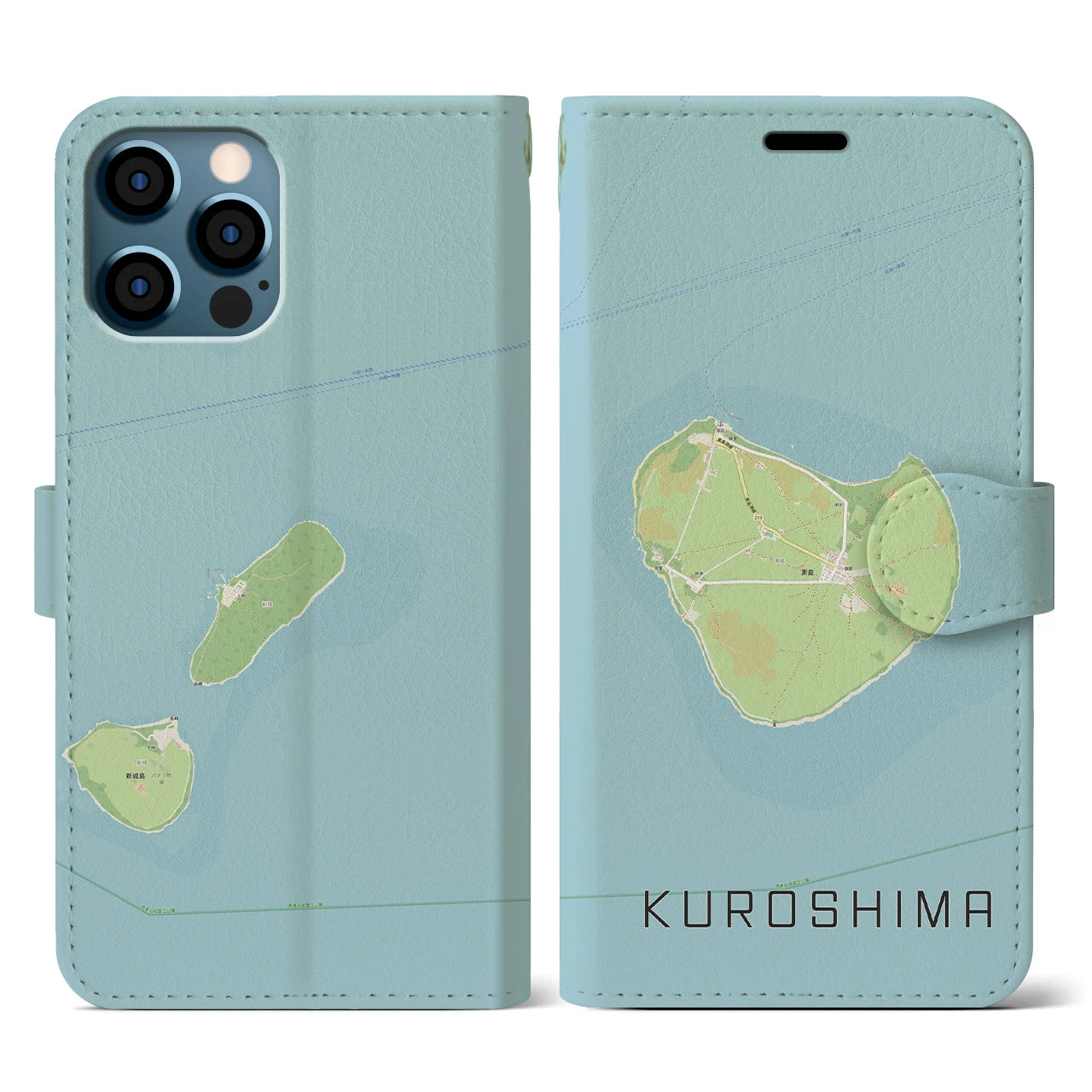 【黒島(沖縄県)】地図柄iPhoneケース(手帳タイプ)ナチュラル・iPhone 12 / 12 Pro 用