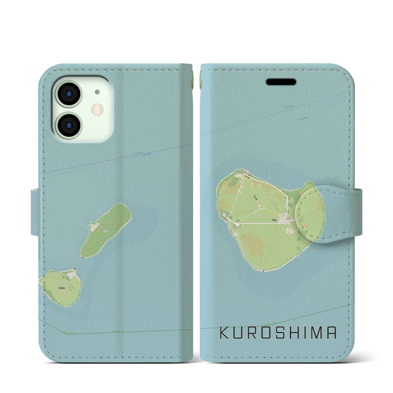 【黒島(沖縄県)】地図柄iPhoneケース(手帳タイプ)ナチュラル・iPhone 12 mini 用