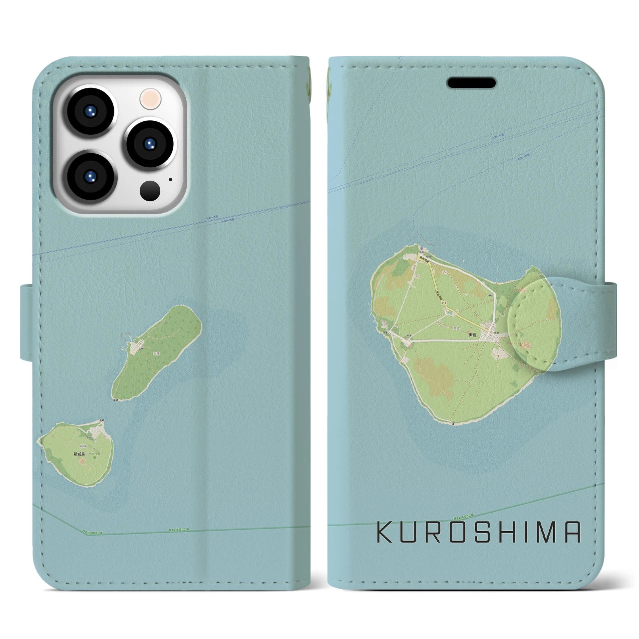 【黒島(沖縄県)】地図柄iPhoneケース(手帳タイプ)ナチュラル・iPhone 13 Pro 用