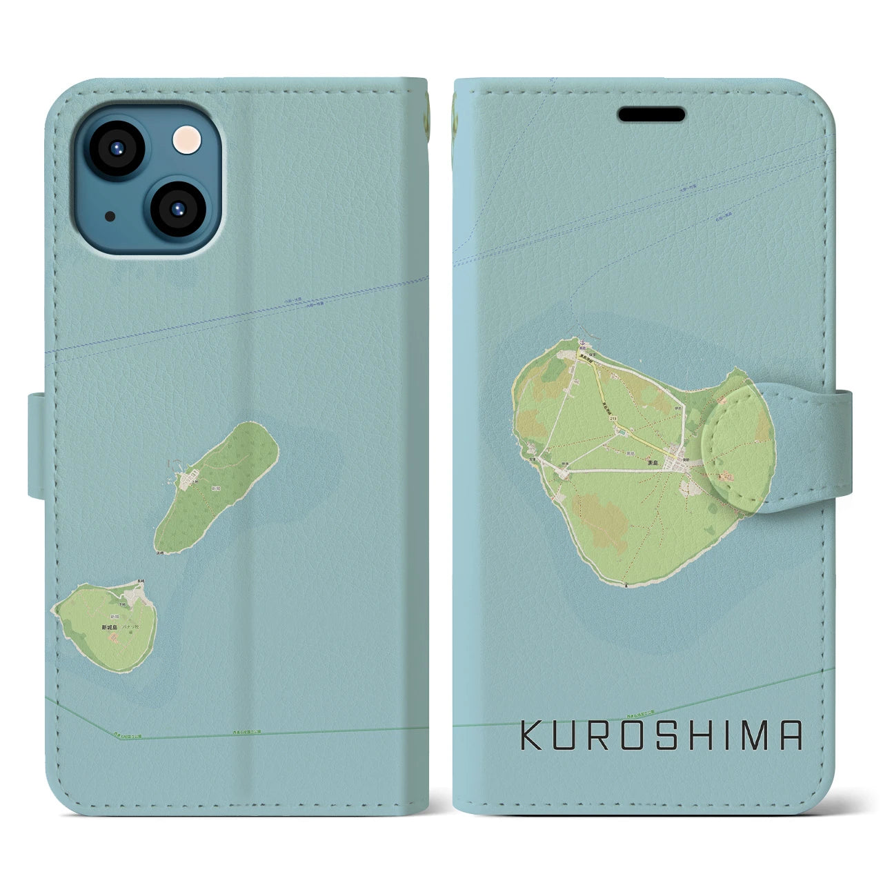 【黒島(沖縄県)】地図柄iPhoneケース(手帳タイプ)ナチュラル・iPhone 13 用