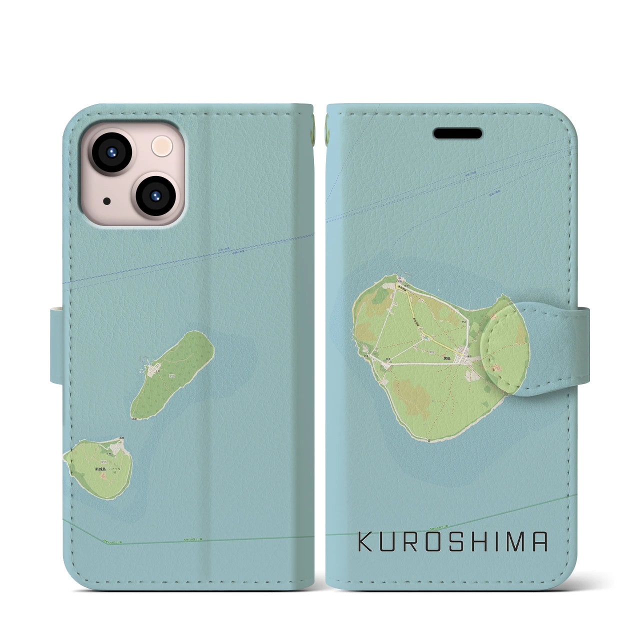 【黒島(沖縄県)】地図柄iPhoneケース(手帳タイプ)ナチュラル・iPhone 13 mini 用