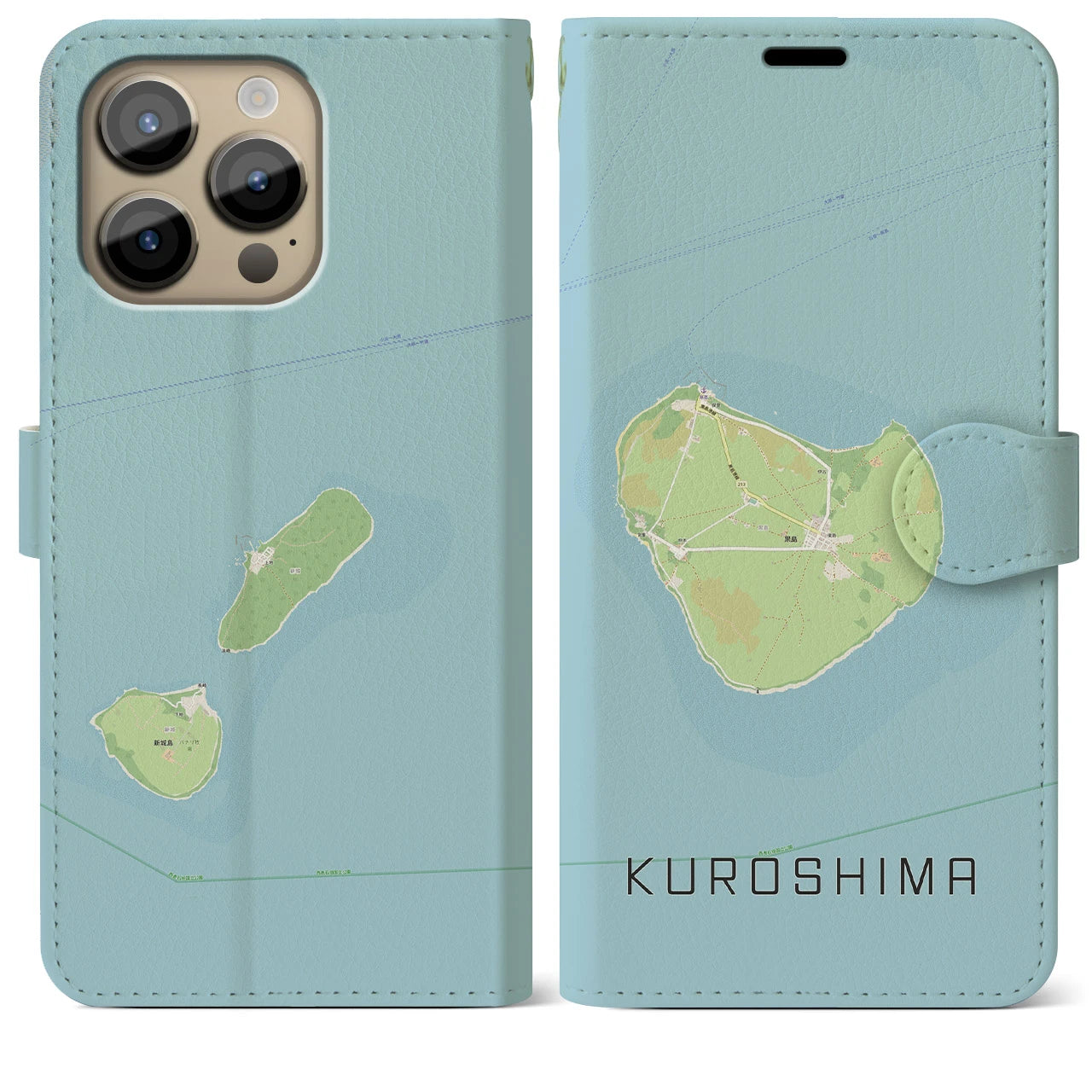 【黒島(沖縄県)】地図柄iPhoneケース(手帳タイプ)ナチュラル・iPhone 14 Pro Max 用