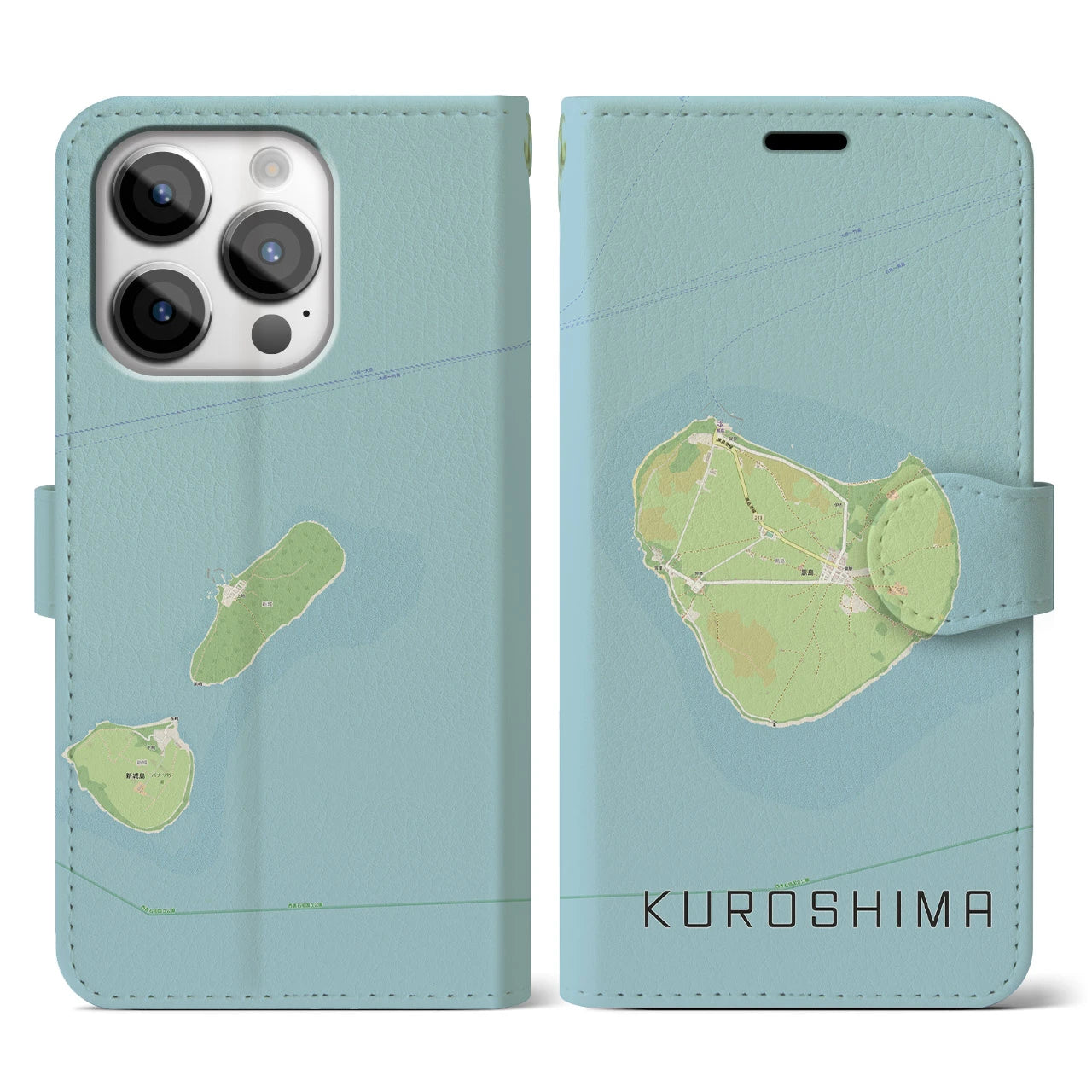 【黒島(沖縄県)】地図柄iPhoneケース(手帳タイプ)ナチュラル・iPhone 14 Pro 用