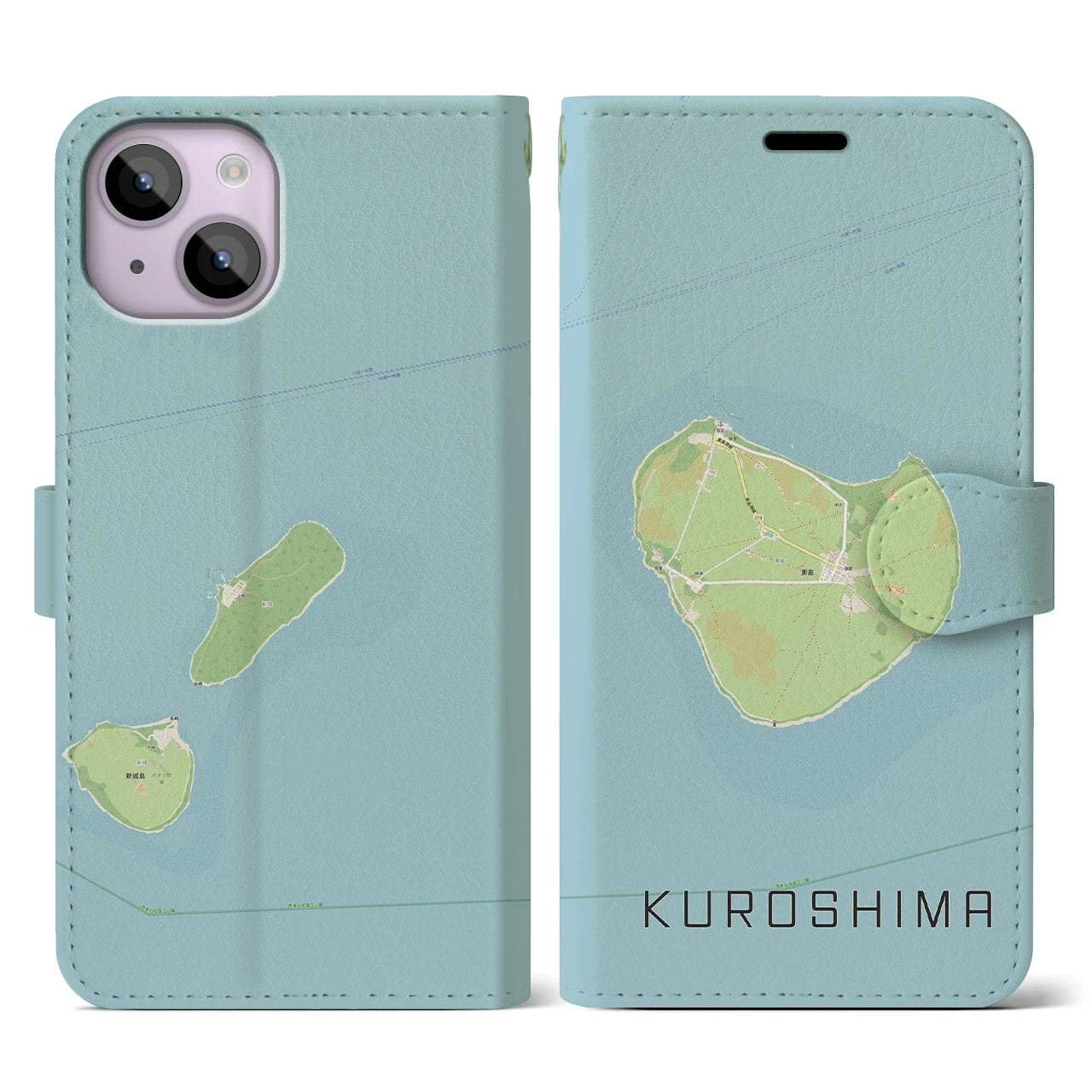 【黒島(沖縄県)】地図柄iPhoneケース(手帳タイプ)ナチュラル・iPhone 14 用