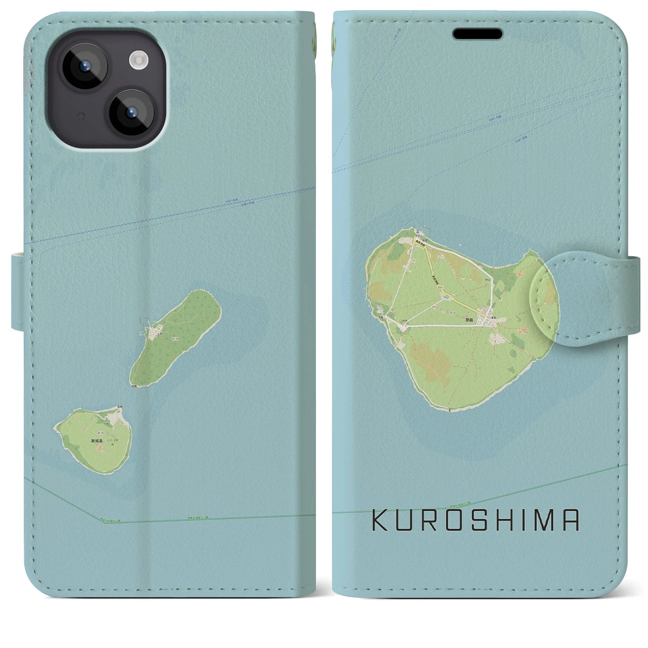 【黒島(沖縄県)】地図柄iPhoneケース(手帳タイプ)ナチュラル・iPhone 14 Plus 用