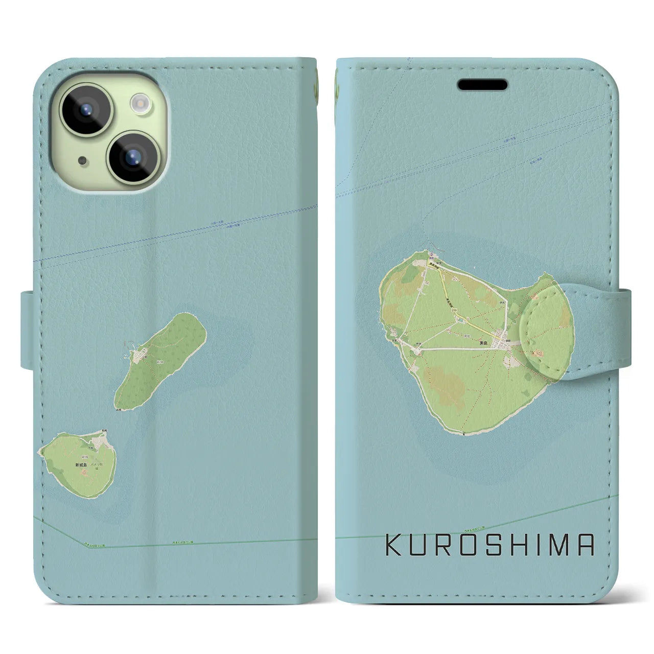 【黒島(沖縄県)】地図柄iPhoneケース(手帳タイプ)ナチュラル・iPhone 15 用