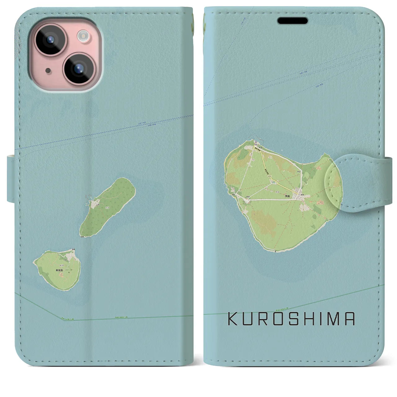【黒島(沖縄県)】地図柄iPhoneケース(手帳タイプ)ナチュラル・iPhone 15 Plus 用