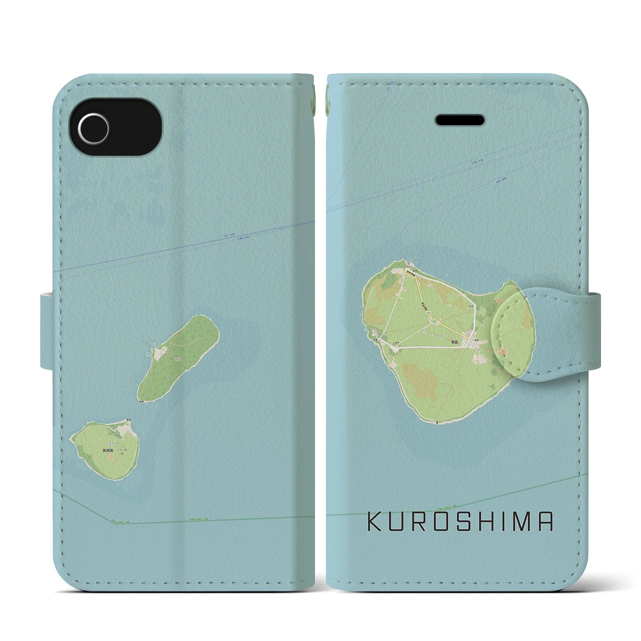 【黒島(沖縄県)】地図柄iPhoneケース(手帳タイプ)ナチュラル・iPhone SE(第3 / 第2世代) / 8 / 7 / 6s / 6 用